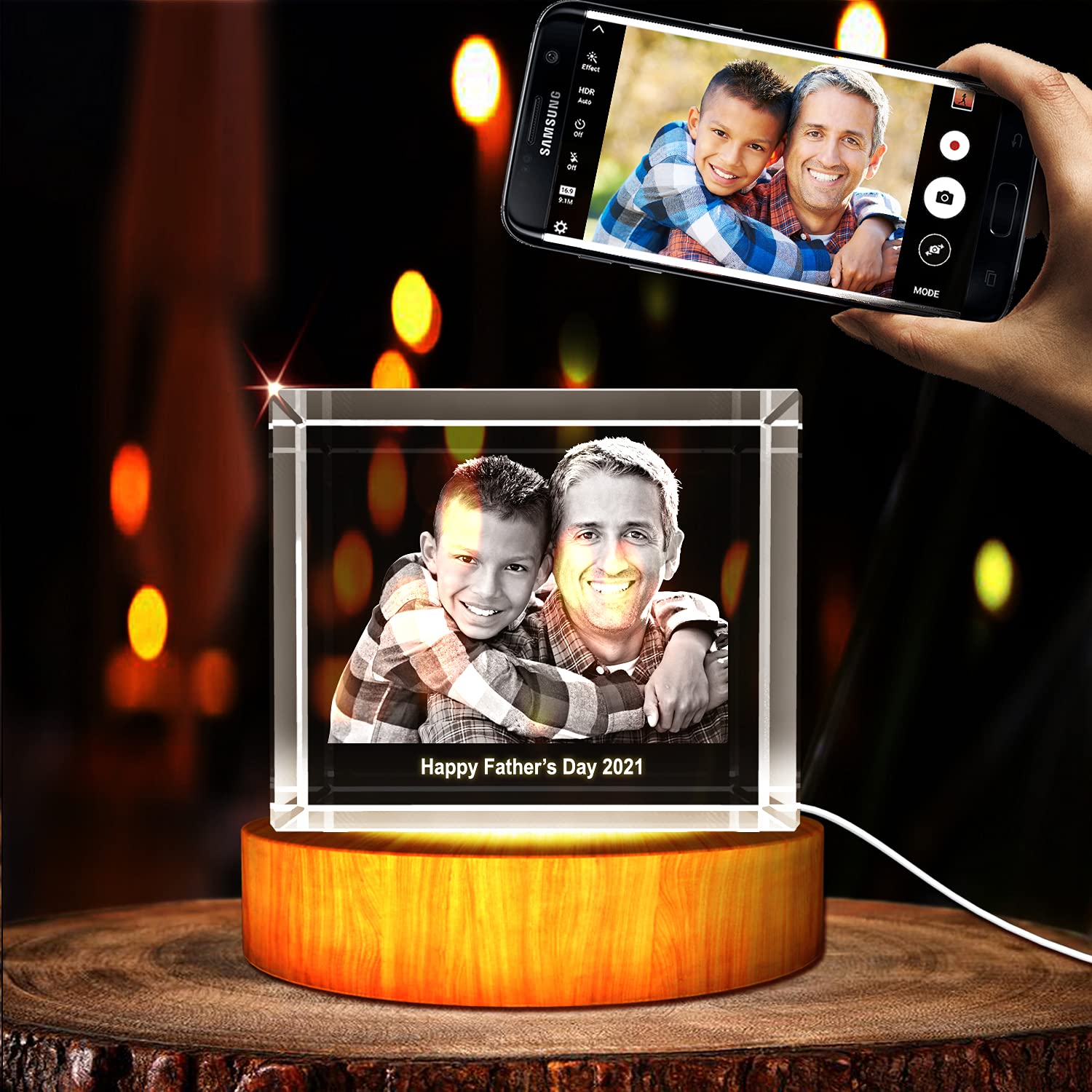 Personalized Father's Day 3D Engraved Crystal Photo Gift - Customized Medium Rectangle Keepsake for Dad - Perfect for Birthday, Anniversary, Retirement & Special Occasions