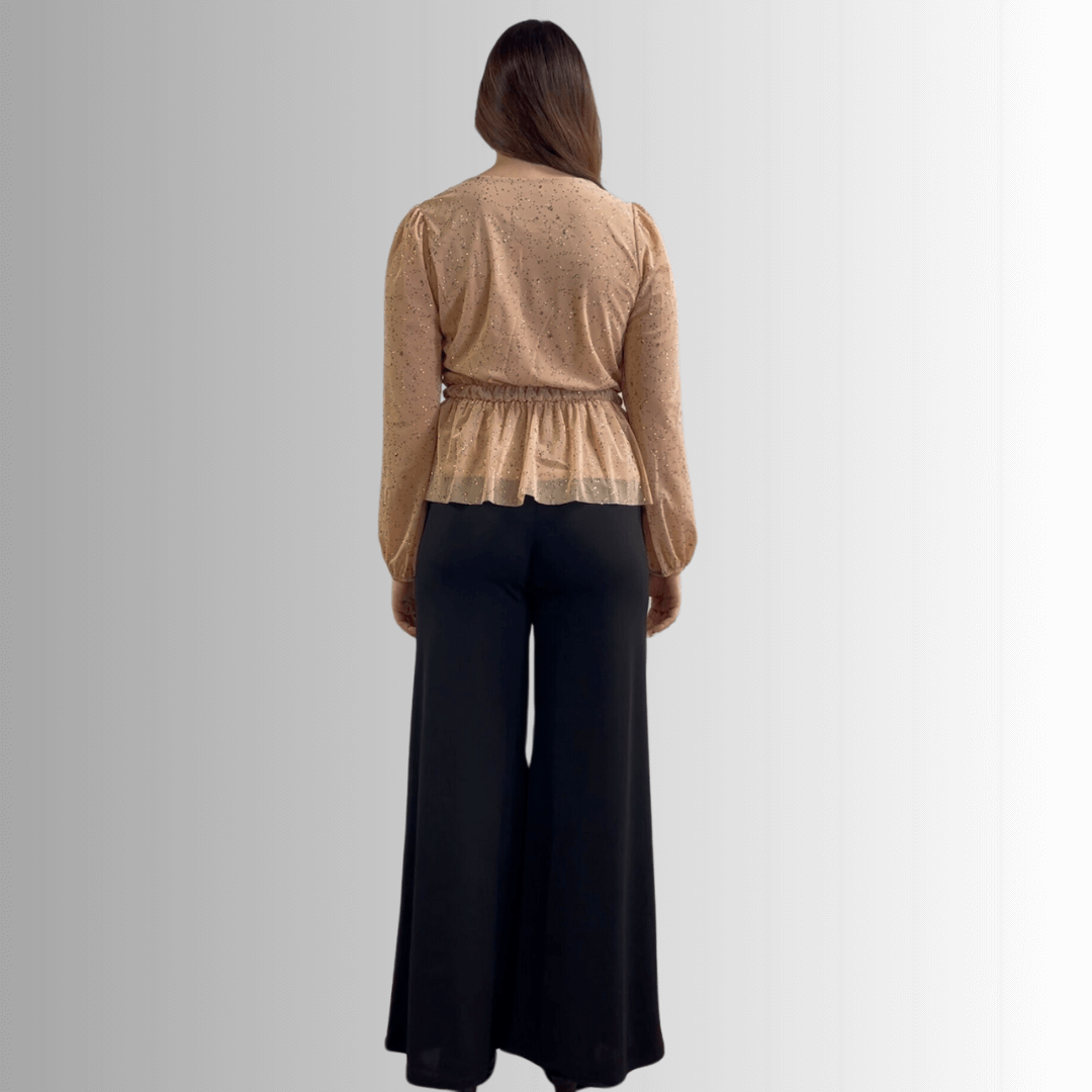 Elegant Glitter Peplum Top for Women | Shimmer Party Blouse | Perfect for Night Out, Club, and Special Occasions