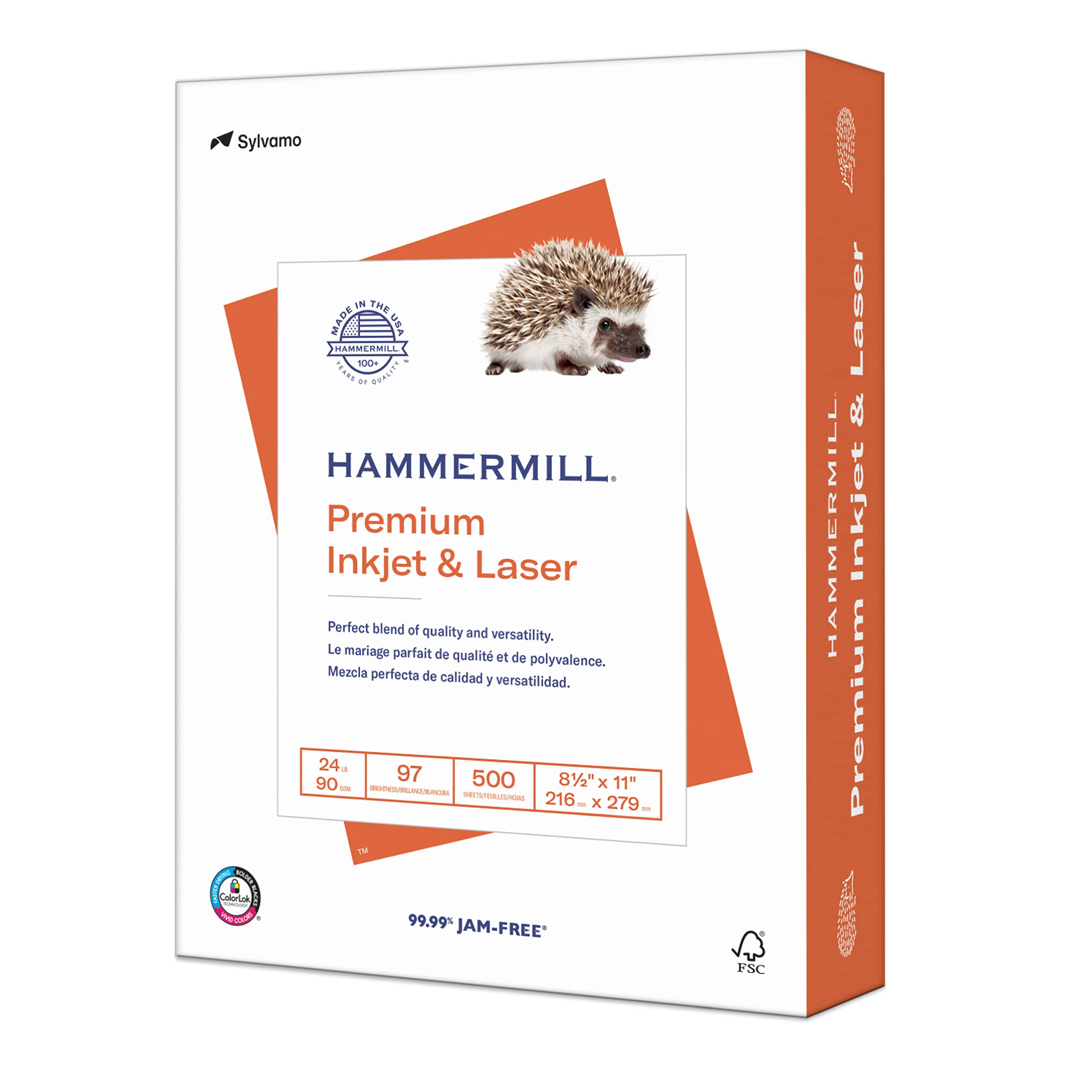 Hammermill Premium 24lb Printer Paper - 8.5 x 11 Inches, 500 Sheets/Ream - 97 Bright White for Laser & Inkjet Printers | Made in USA | Ideal for Office Documents, School Projects & Professional Printing
