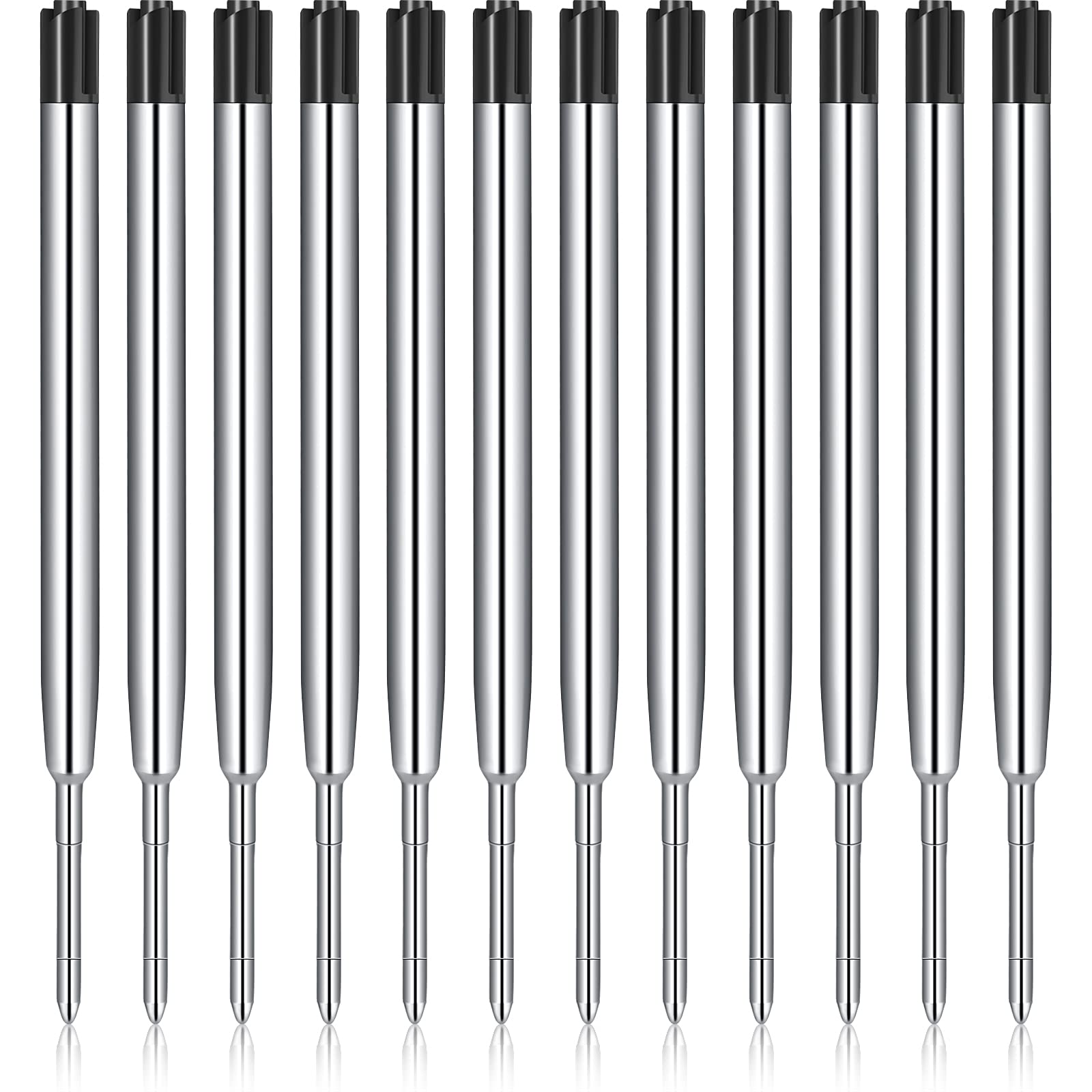 12 Pack Black Ink 1.0mm Medium Point Metal Ballpoint Pen Refills - Smooth Writing Replacement Refills for Retractable Pens - Perfect for School, Office & Everyday Use (Black)
