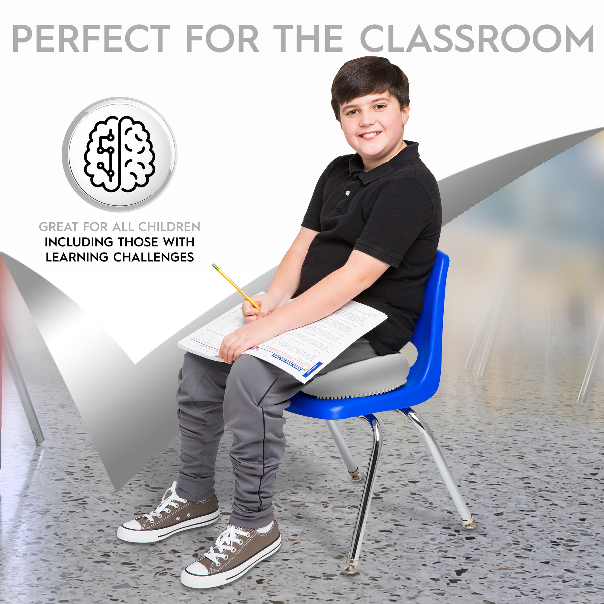 Bouncyband Big Wiggle Seat Sensory Cushion for Kids - Active Sitting Classroom Chair Alternative - Improves Focus & Fidgeting (Silver) - Perfect for ADHD, Autism & School Use
