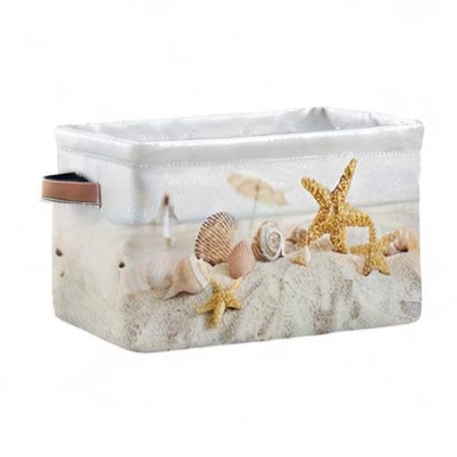 SEULIFE Large Foldable Storage Basket with Handles - Collapsible Organizer Bin for Beach Toys, Bathroom, Kids Nursery & Closet - Perfect for Summer, Ocean & Seashell Themed Decor (1 Pack) | Great for Organizing Toys, Towels & Seasonal Items