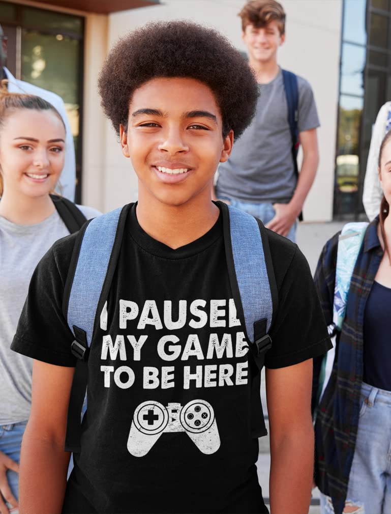 Kids Gamer T-Shirt - I Paused My Game to Be Here - Funny Gaming Tee for Boys & Youth - Perfect Gift for Young Gamers - Great for Gaming Parties, Birthdays & Casual Wear