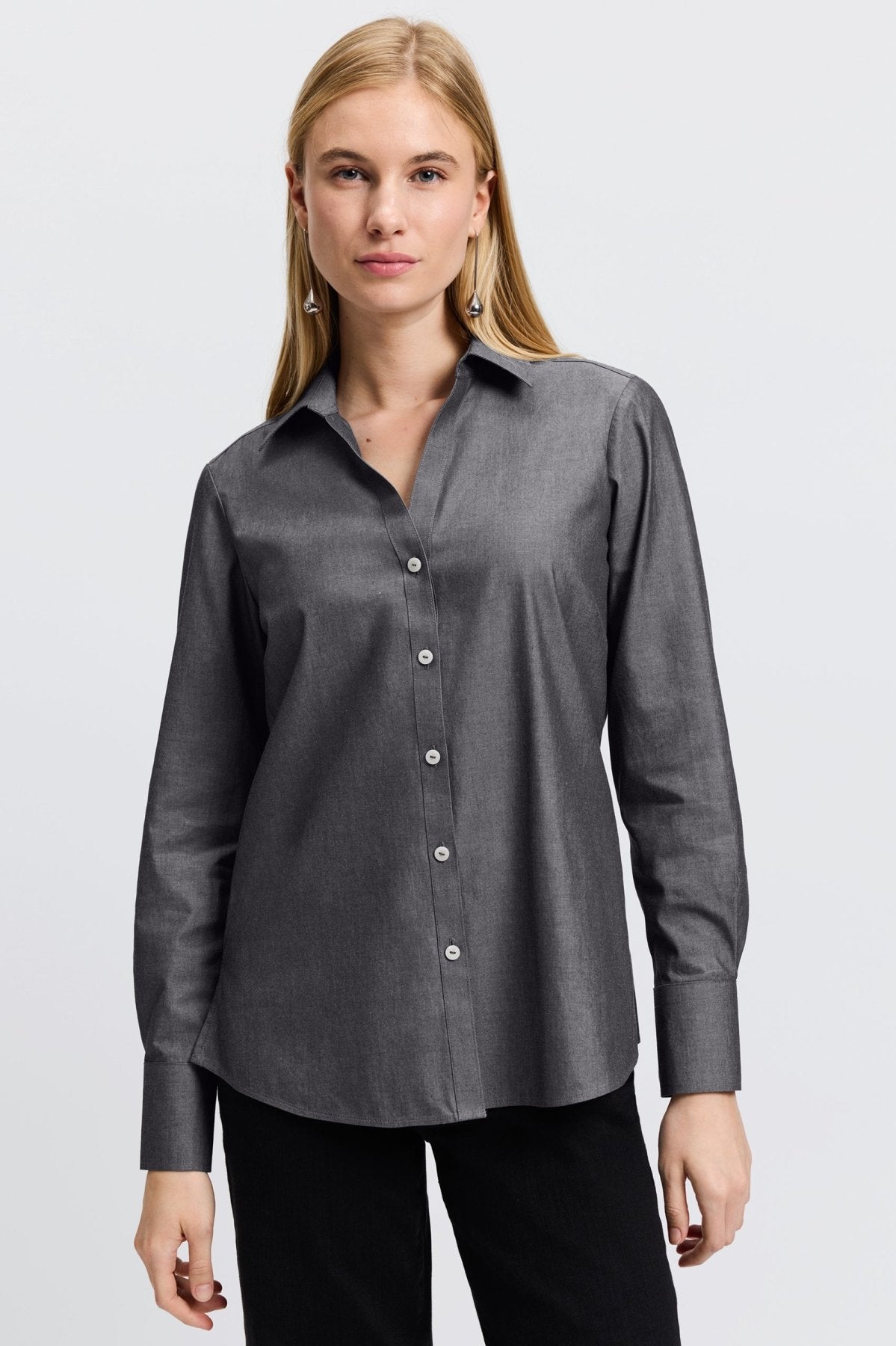 Mary No Iron Pinpoint Long Sleeve Shirt for Women - Wrinkle-Free Office Blouse - Perfect for Business Casual & Professional Workwear