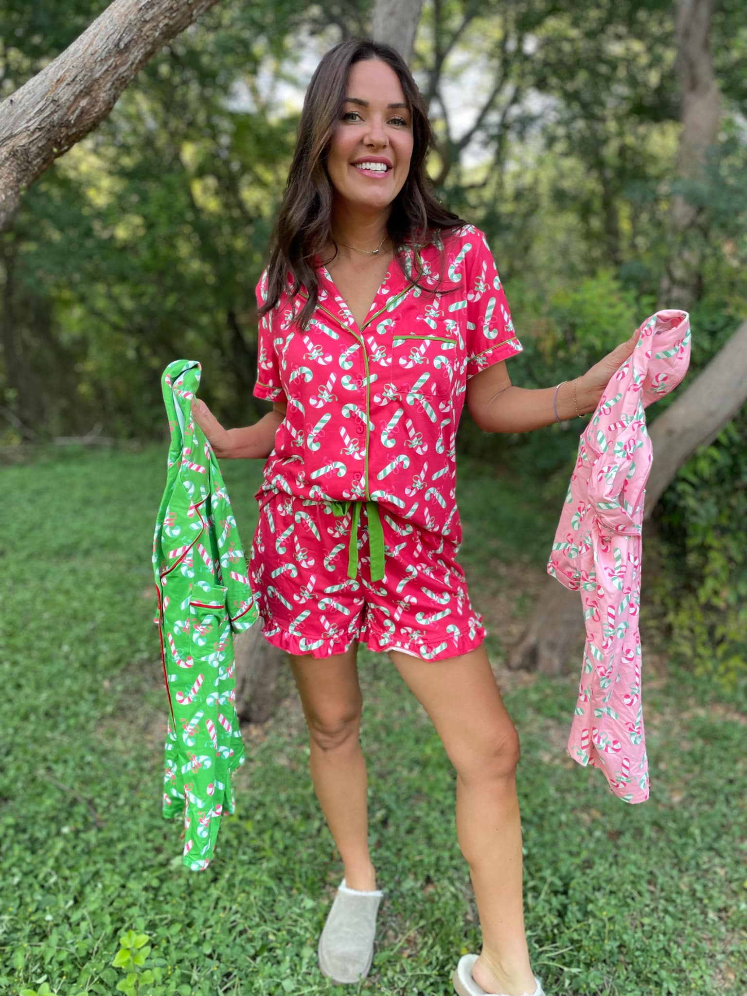 Christmas Candy Pajama Set for Women - Cozy Holiday Sleepwear in 3 Colors (Red, Green, White) | Perfect for Christmas Eve, Family Gatherings & Winter Nights