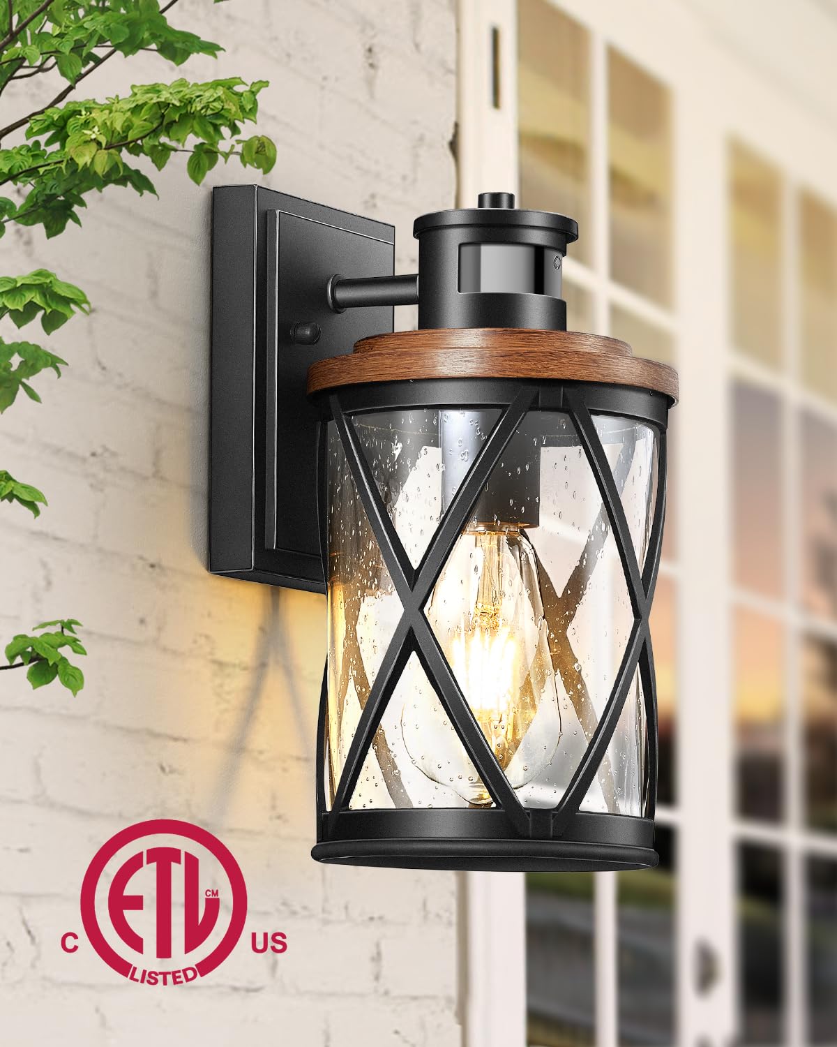 VIANIS Outdoor Motion Sensor Light - Wood Grain Dusk to Dawn Security Light for House, Garage, Entryway - Waterproof & Rustproof for All Weather Use - Perfect for Home Security, Pathway Lighting, and Backyard Safety