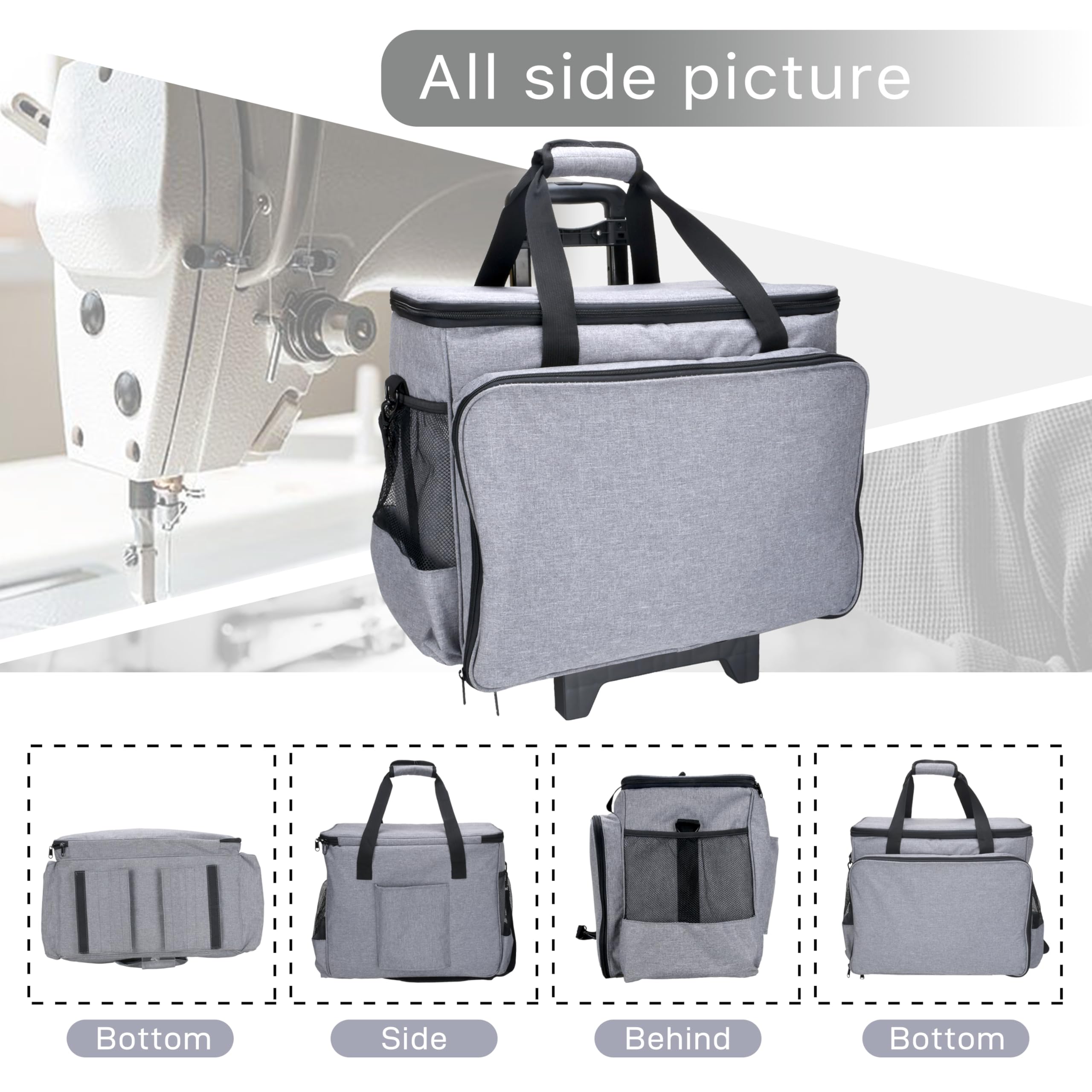 Large Heavy Duty Rolling Sewing Machine Case with Wheels - Spacious Sewing Machine Bag for Most Machines | Perfect for Travel, Classes & Storage | Durable Tote with Extra Space