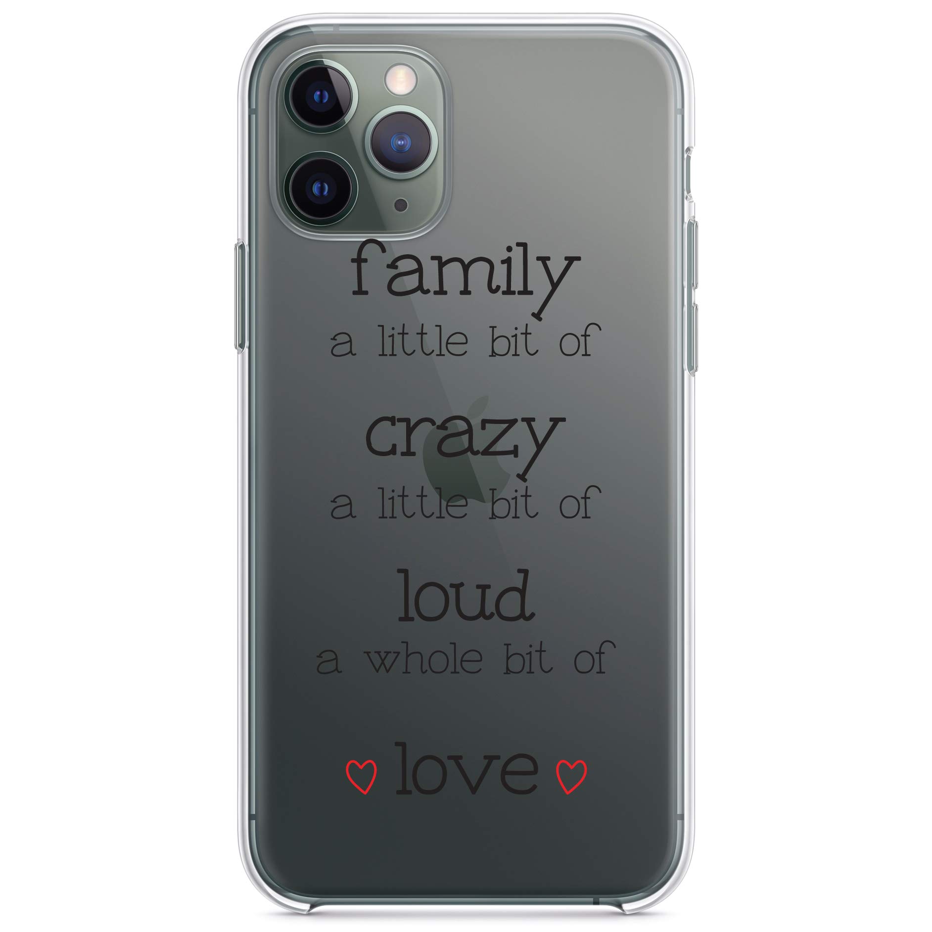 DistinctInk Clear Shockproof Hybrid Case for iPhone 13 Pro Max (6.7 Inch) - TPU Bumper & Acrylic Back with Tempered Glass Screen Protector - Family Crazy Loud Love Hearts Design - Perfect for Daily Protection, Outdoor Activities, and Gift Giving