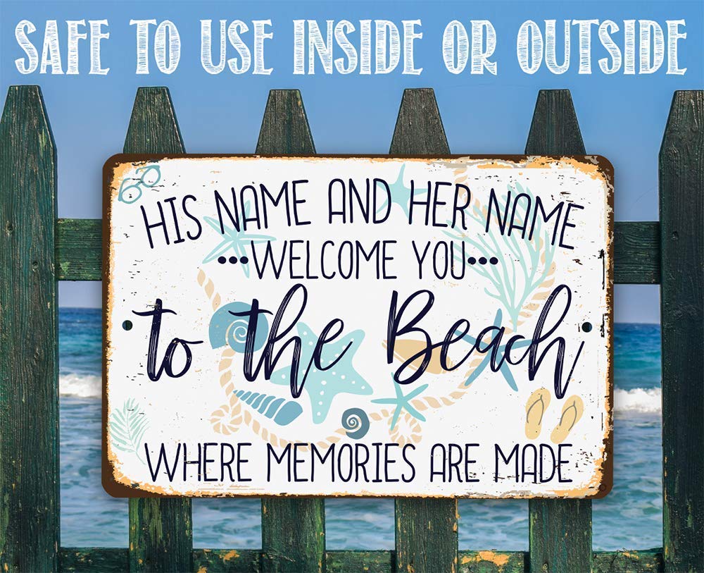 Personalized Beach Welcome Metal Sign - Rustic Wall Art for Home Decor Indoor & Outdoor - Perfect for Bedroom, Pool Area & Beach House - Coastal Themed Gift Idea