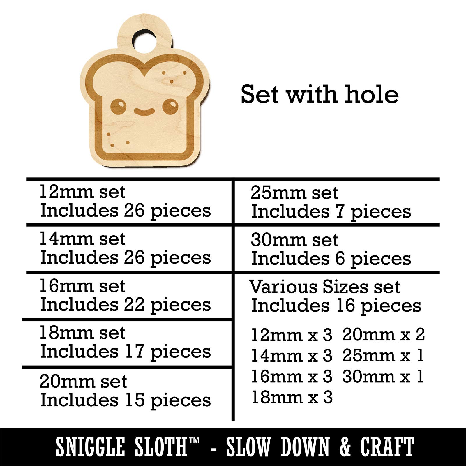 Kawaii Happy Toast Bread Mini Wooden Charms for DIY Jewelry Making - 16mm (22pcs) with Hole - Perfect for Bracelets, Keychains & Craft Projects