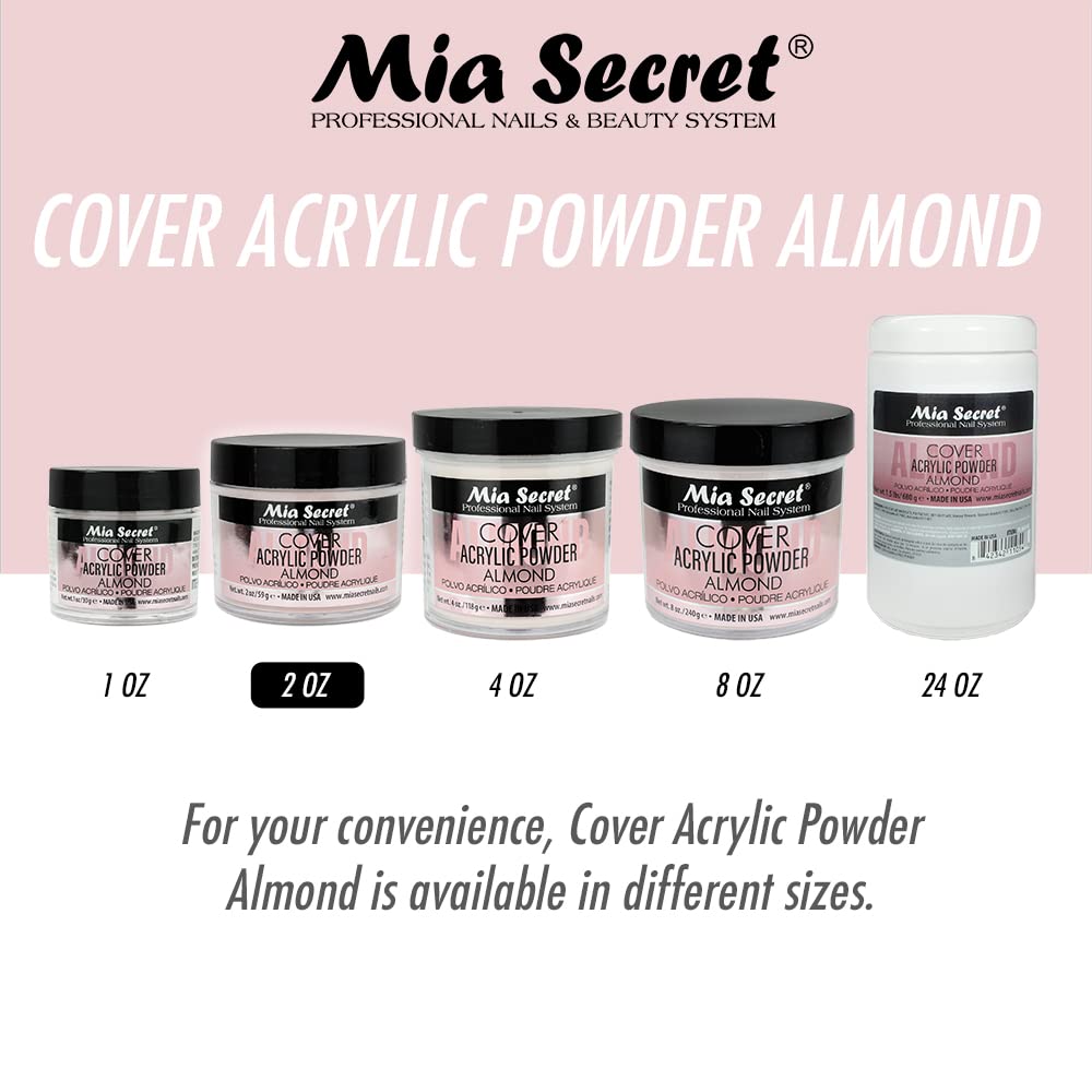 Mia Secret Acrylic Powder for Nails - 2oz Cover Almond Color - Professional Nail Extension & Manicure Kit - Perfect for Salon, Home DIY & Nail Art Designs