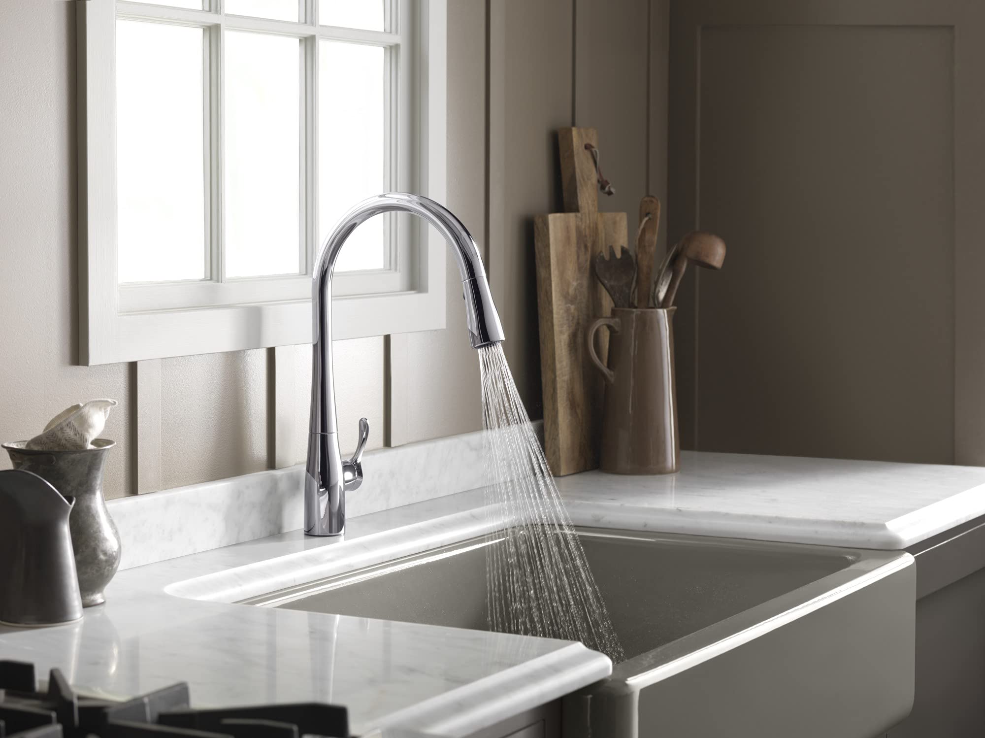KOHLER Simplice Pull Down Kitchen Faucet with 3-Spray Function - Polished Chrome Finish (Model K-596-CP) | Ideal for Modern Kitchens, Dishwashing & Food Prep