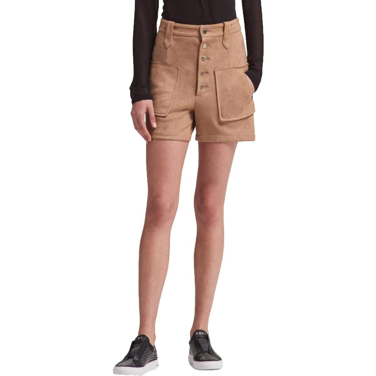 DKNY Women's Faux Suede Casual Walking Shorts - Brown Size 14 | Comfortable Stretch Waist Summer Shorts for Walking, Travel & Casual Outings