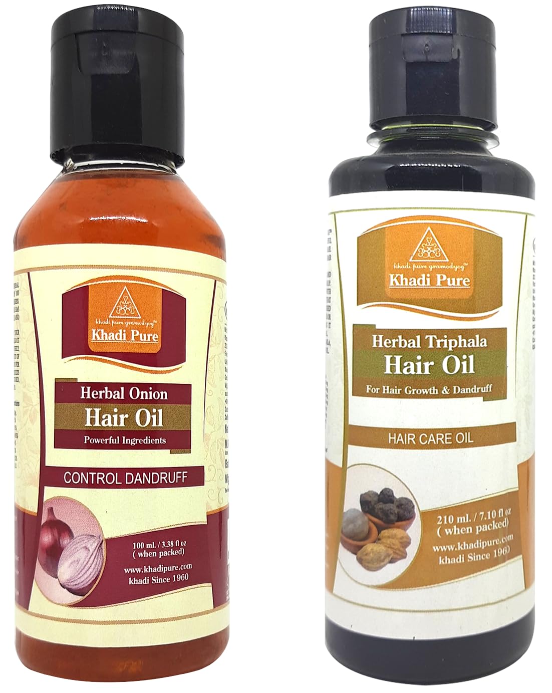 Khadi Pure Triphala & Onion Hair Oil for Hair Growth & Scalp Care - 210ml (Pack of 2) - Natural Ayurvedic Treatment for Dandruff, Hair Fall & Shine - Perfect for Daily Hair Care Routine