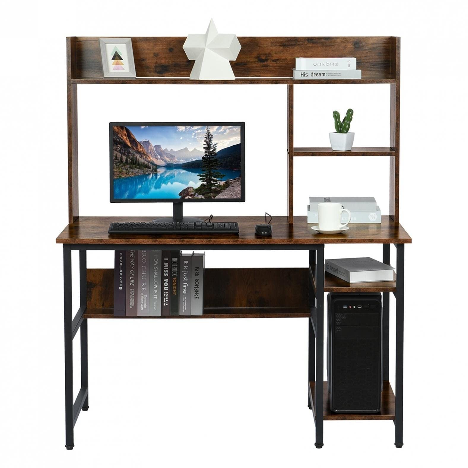 Modern Brown MDF Wood Finish Rectangular Computer Desk - Home Office Storage Workstation for Study & Writing | Perfect for Small Spaces & Remote Work