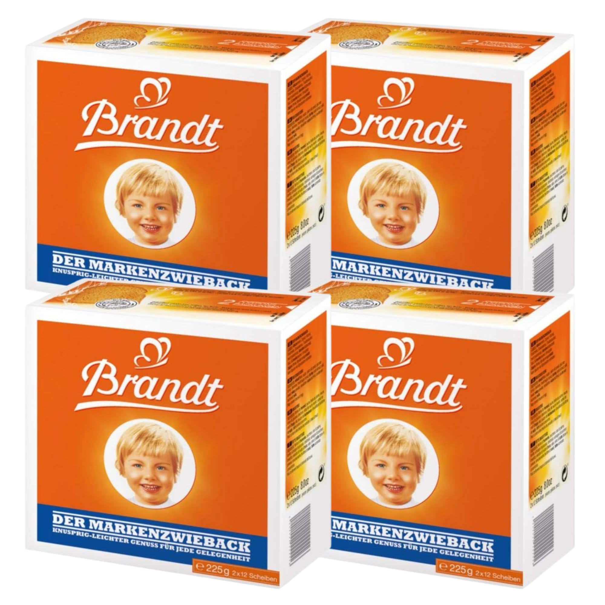 Brandt Zwieback Rusk - Sweetened Crispy Bread for Teething Babies & Kids | 8oz Pack of 4 | Perfect with Tea, Yogurt or as Snack | Great for Toddler Teething Relief & Healthy Breakfast Topping