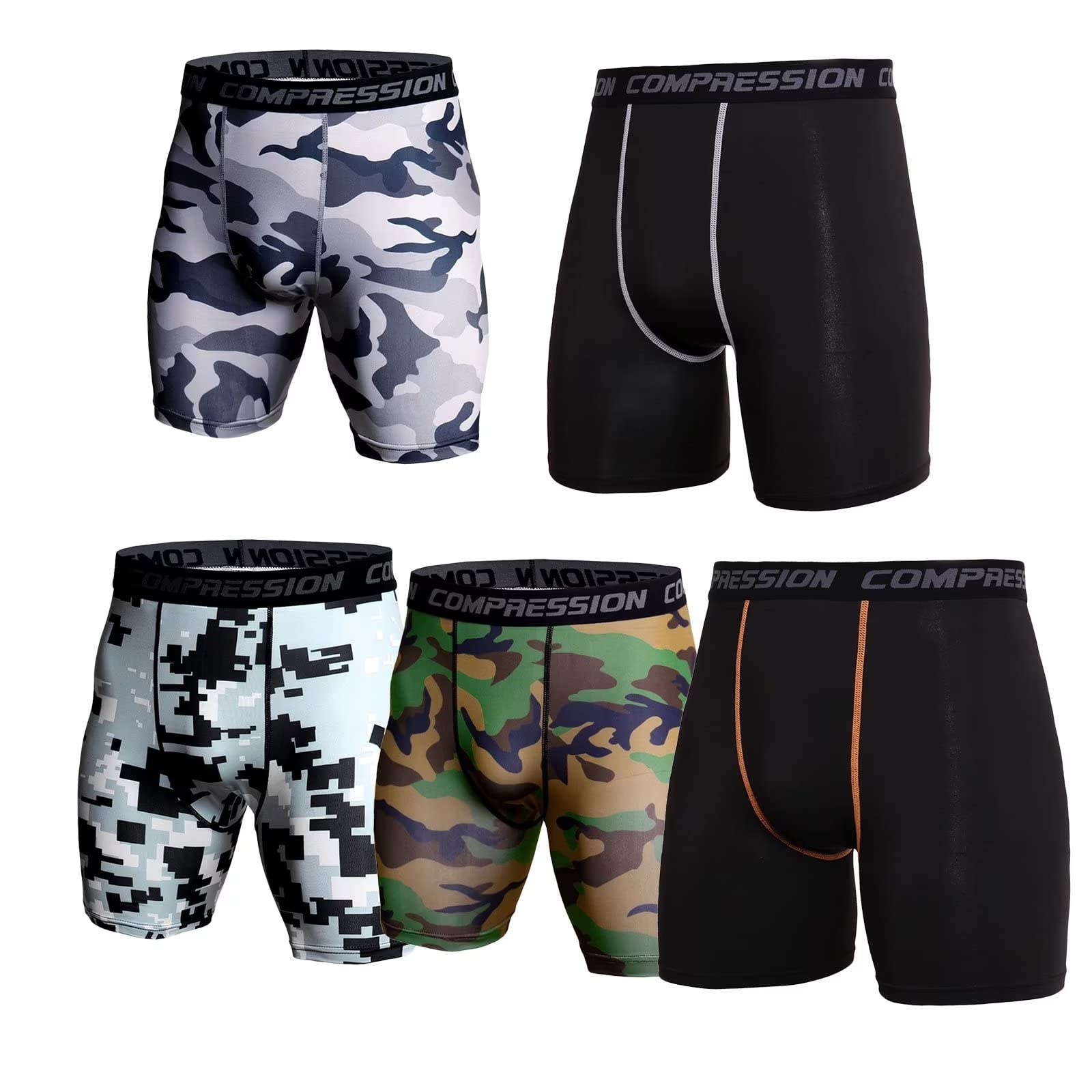 **Men's Compression Boxer Briefs 5-Pack - Moisture-Wicking Base Layer Shorts for Cycling, Gym, Running & Workout - Breathable Athletic Underwear for Active Lifestyles**    *(Perfect for cycling, gym workouts, running, hiking, and everyday activewear – stay comfortable and supported during any activity!)*