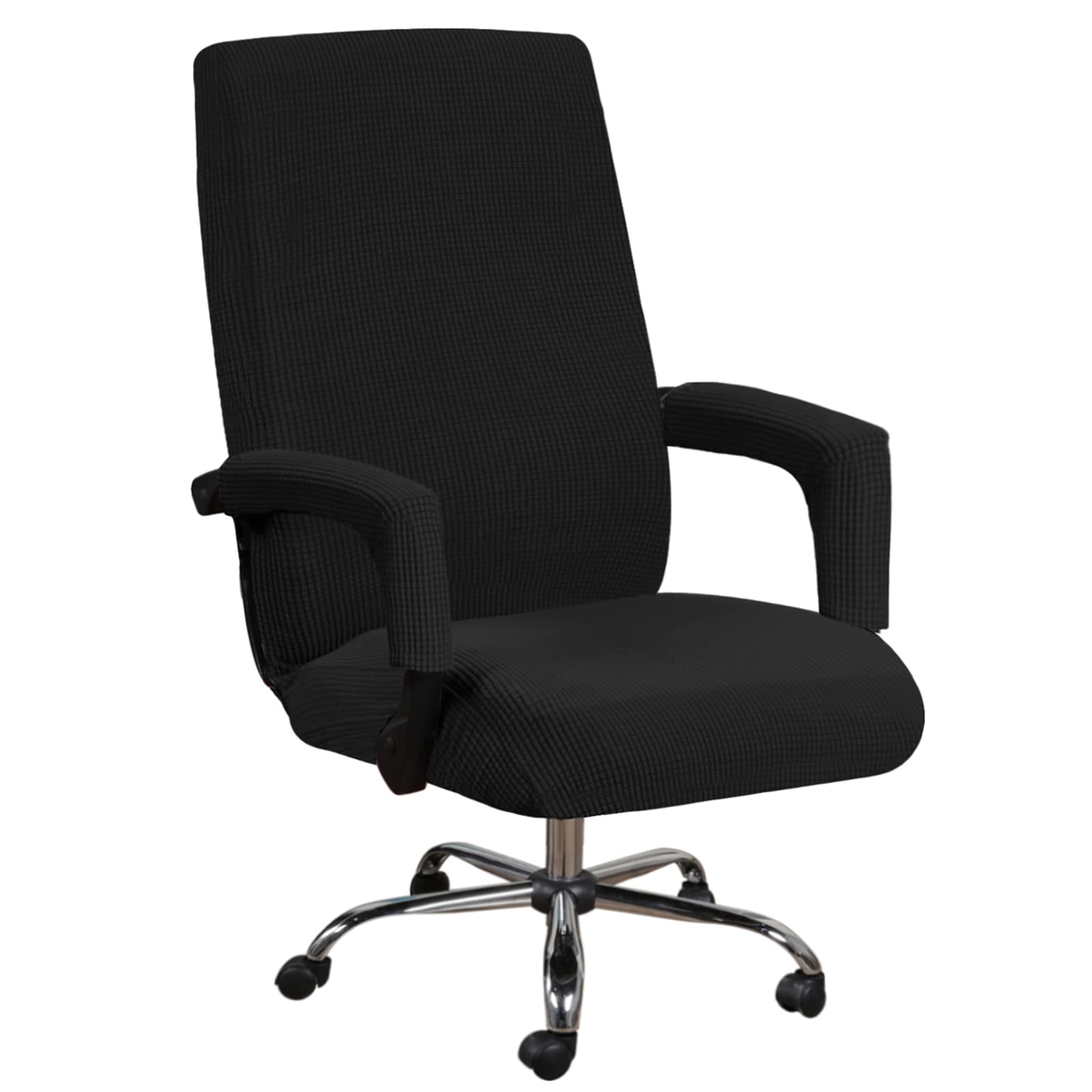 Stretch Office Chair Cover - Universal Desk Chair Slipcover with Armrest Covers, Jacquard Fabric, Fits Rotating Chairs (Black, Large) - Perfect for Home Office, Computer Desk & Conference Room Seating