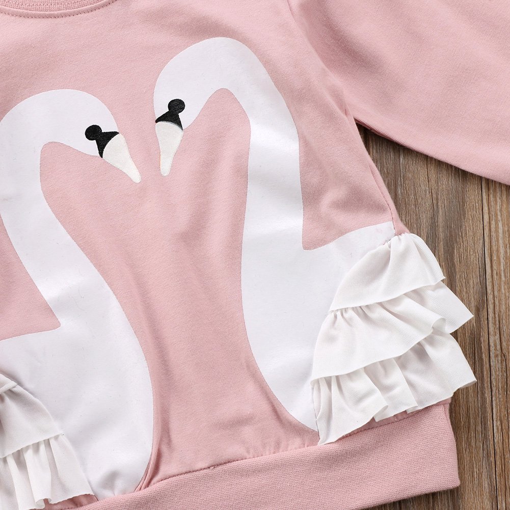 Adorable Toddler Girls' Long Sleeve Swan Print Sweatshirt Pullover (0-5T) - Soft Cotton Twin Outfit for Playdates & Family Photos
