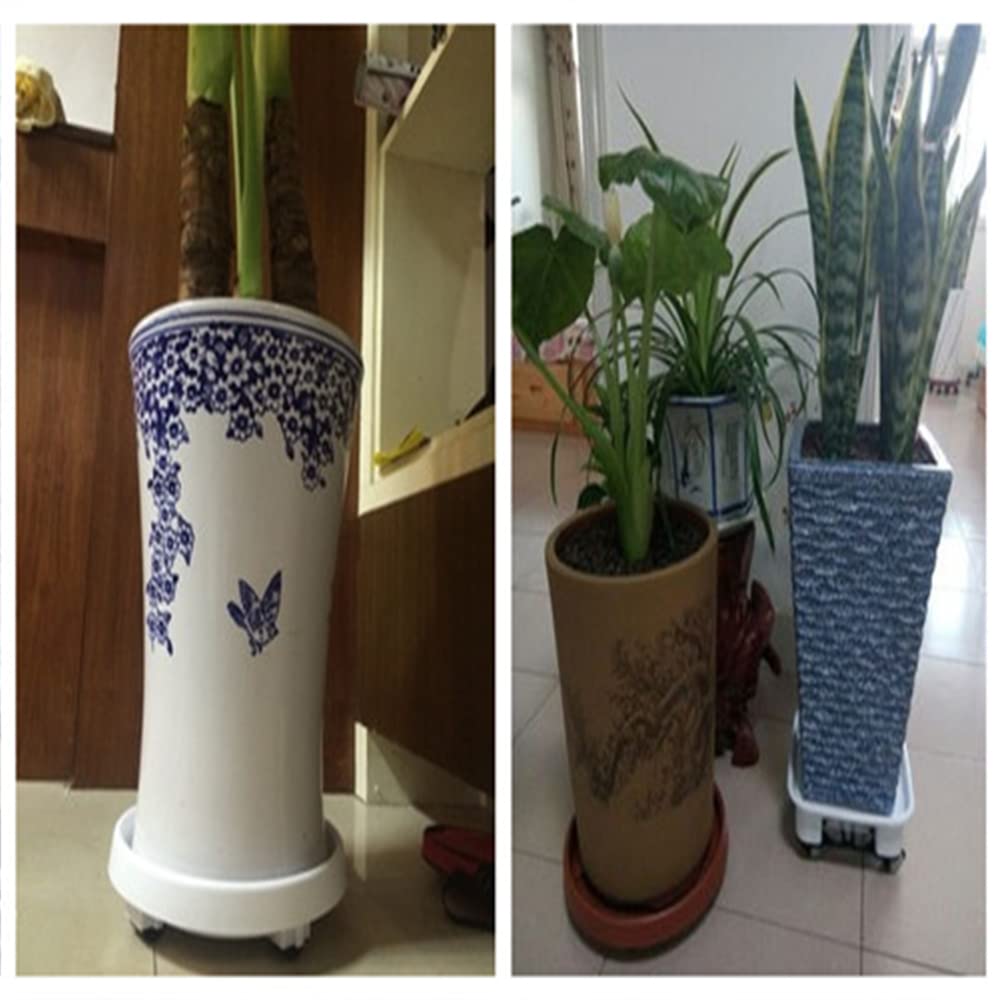 White Resin Flower Pot Tray with Concealed Pulley - 25CM Ultra-Low Chassis Plant Saucer for Indoor/Outdoor Plants - Perfect for Home Decor, Garden, and Balcony Use