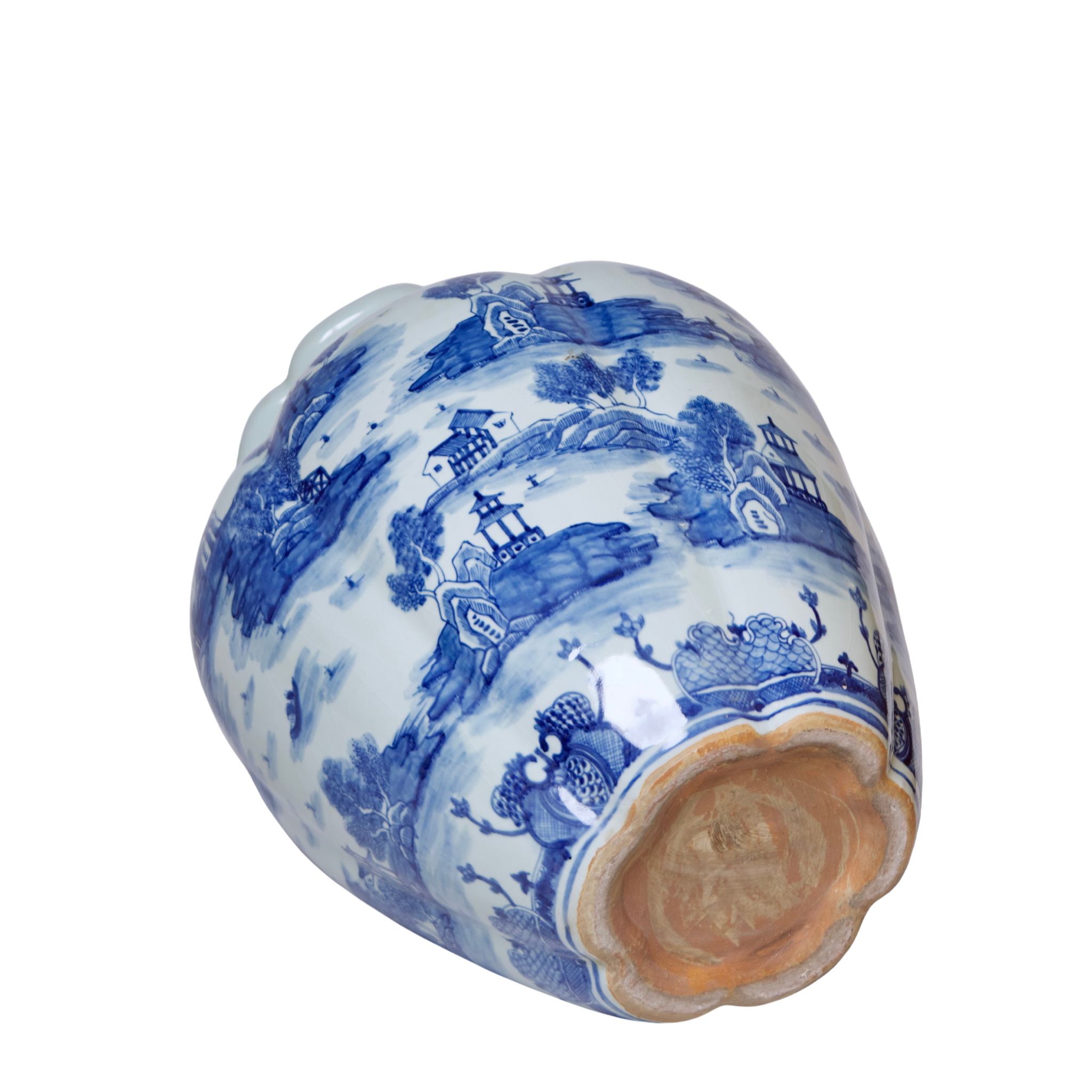 Willow Ware Blue and White Porcelain Gourd Vase - Handcrafted Chinese Antique Decor for Home, Office & Wedding Centerpiece