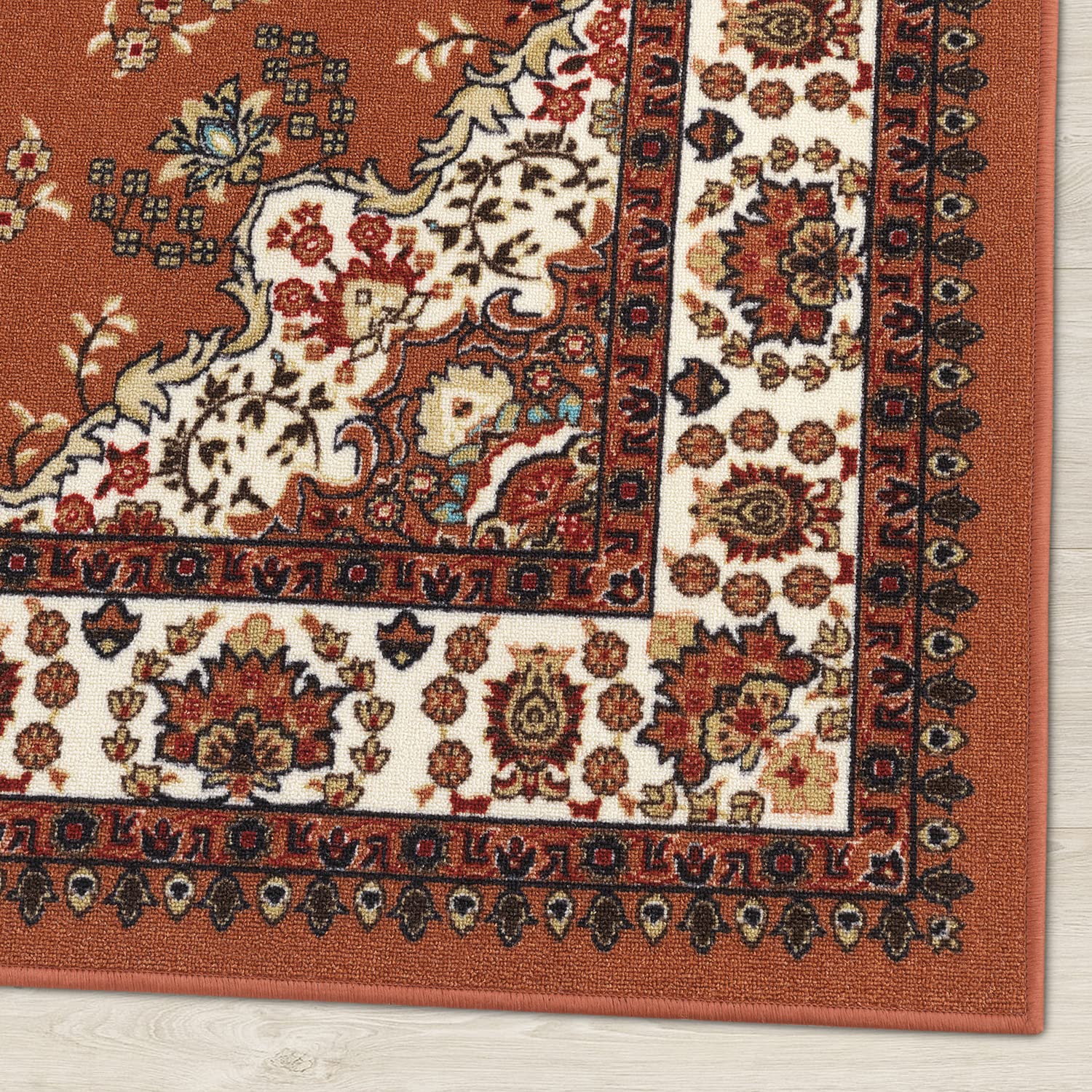 Antep Oriental Traditional 8x10 Non-Slip Area Rug with Rubber Backing - Rust Brown 7'10