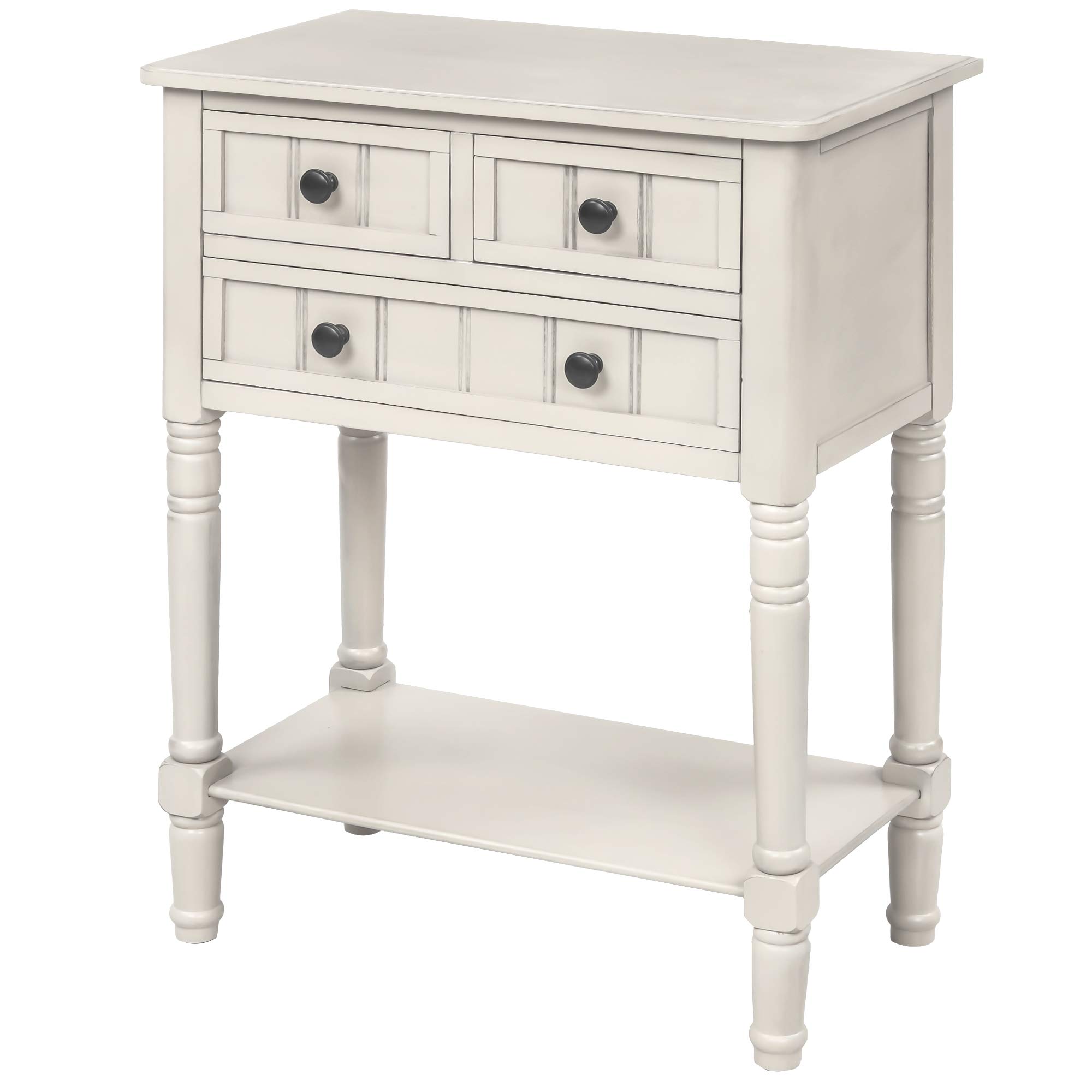 P PURLOVE Wooden Sofa Table with 3 Drawers & Bottom Shelf - Entryway Console Table with Storage, Easy Assembly for Living Room, Hallway, Foyer - Ivory White - Perfect for Small Spaces & Home Organization