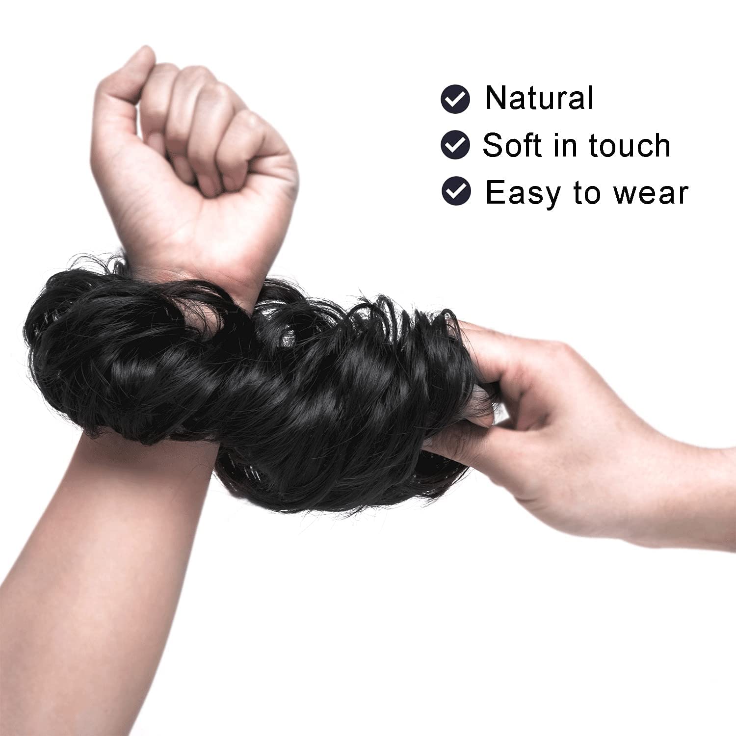 Gramercy Hair Messy Bun & Juda Hair Piece - 100% Human Hair Scrunchies for Women, Curly Wavy Black Elegant Chignons Wedding PS01 | Perfect for Bridal, Prom, and Everyday Stylish Looks
