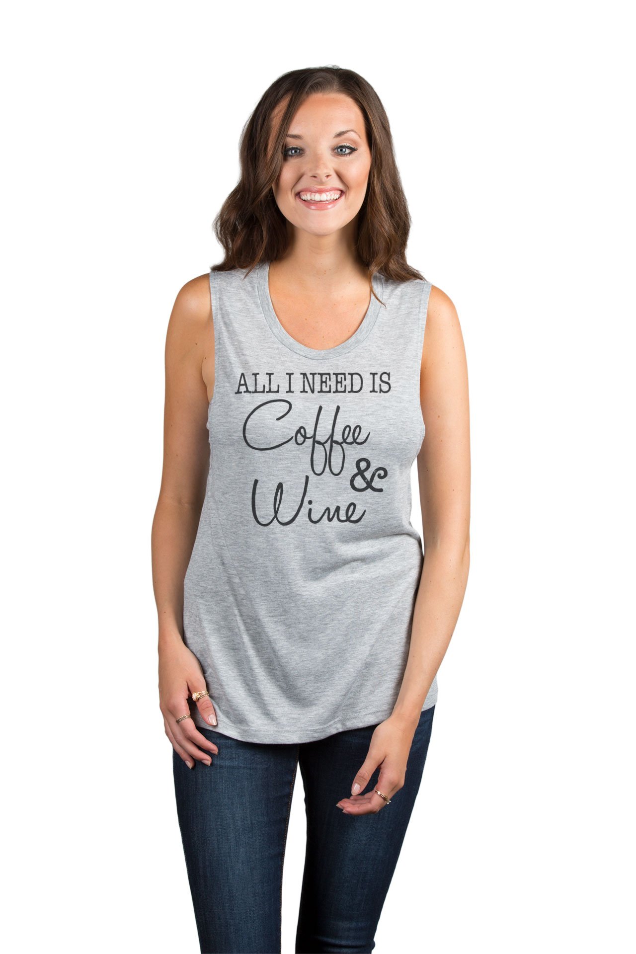 Women's Sleeveless Scoop Neck Muscle Tank Top - Casual Coffee & Wine Lover Tee for Gym, Yoga, and Summer Outfits