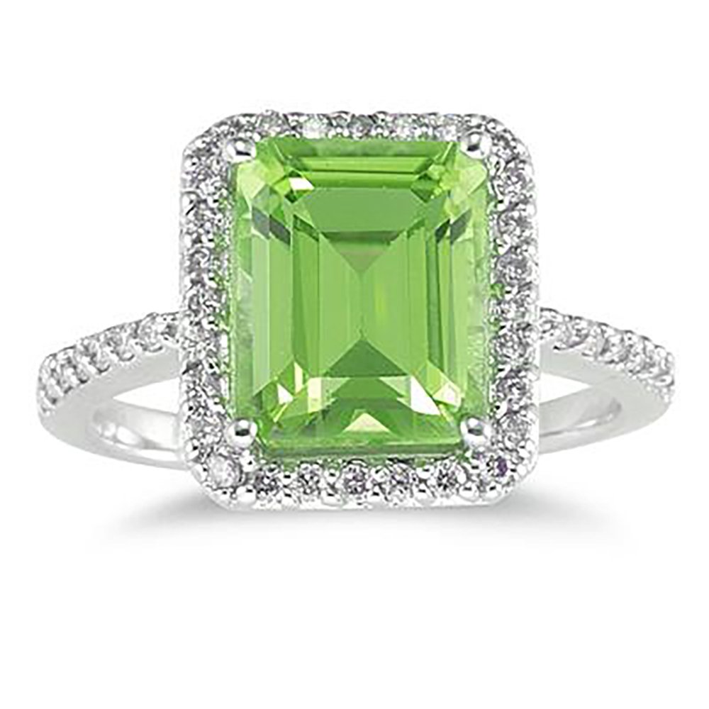 14K White Gold Peridot and Diamond Halo Cocktail Ring - Elegant Statement Jewelry for Parties, Weddings & Special Occasions