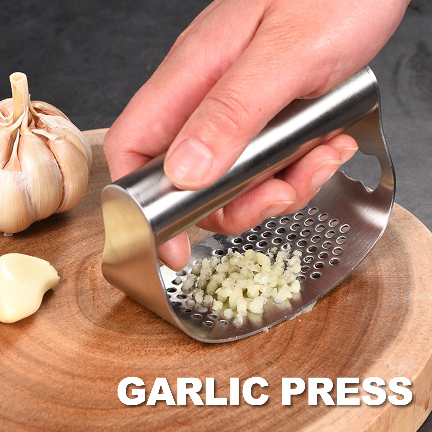 2024 Premium Stainless Steel Garlic Press & Mincer - Heavy Duty Garlic Crusher with Built-in Peeler, Cleaning Brush & Bottle Opener - Perfect for Cooking, Meal Prep & Kitchen Essentials (1PC)