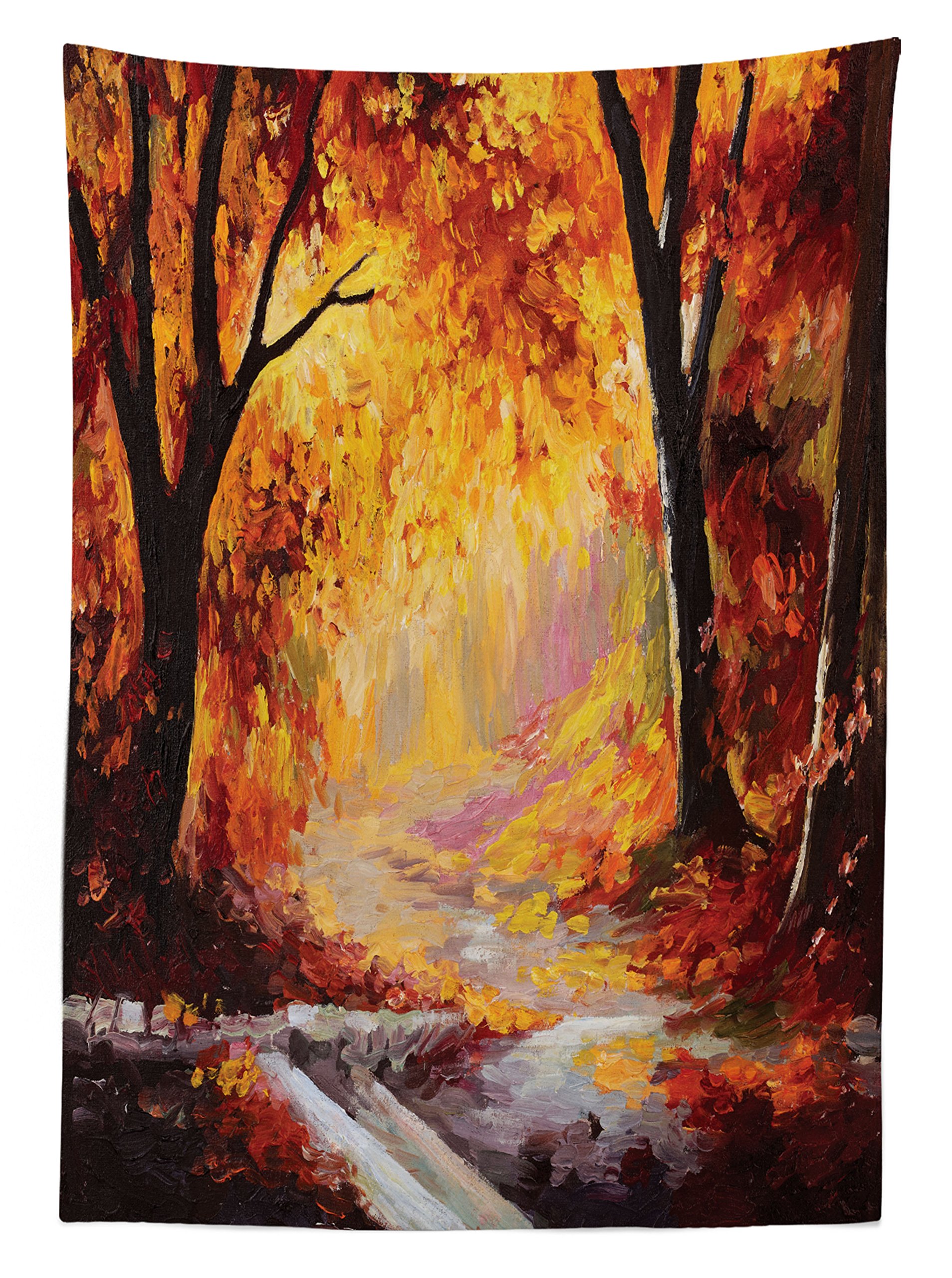 Ambesonne Autumn Forest Tablecloth - Waterproof Washable Picnic Table Cover with Fall Leaves Design, 58x120 Inches, Orange Brown - Perfect for Outdoor Dining, Thanksgiving Decor, and Seasonal Home Decorations