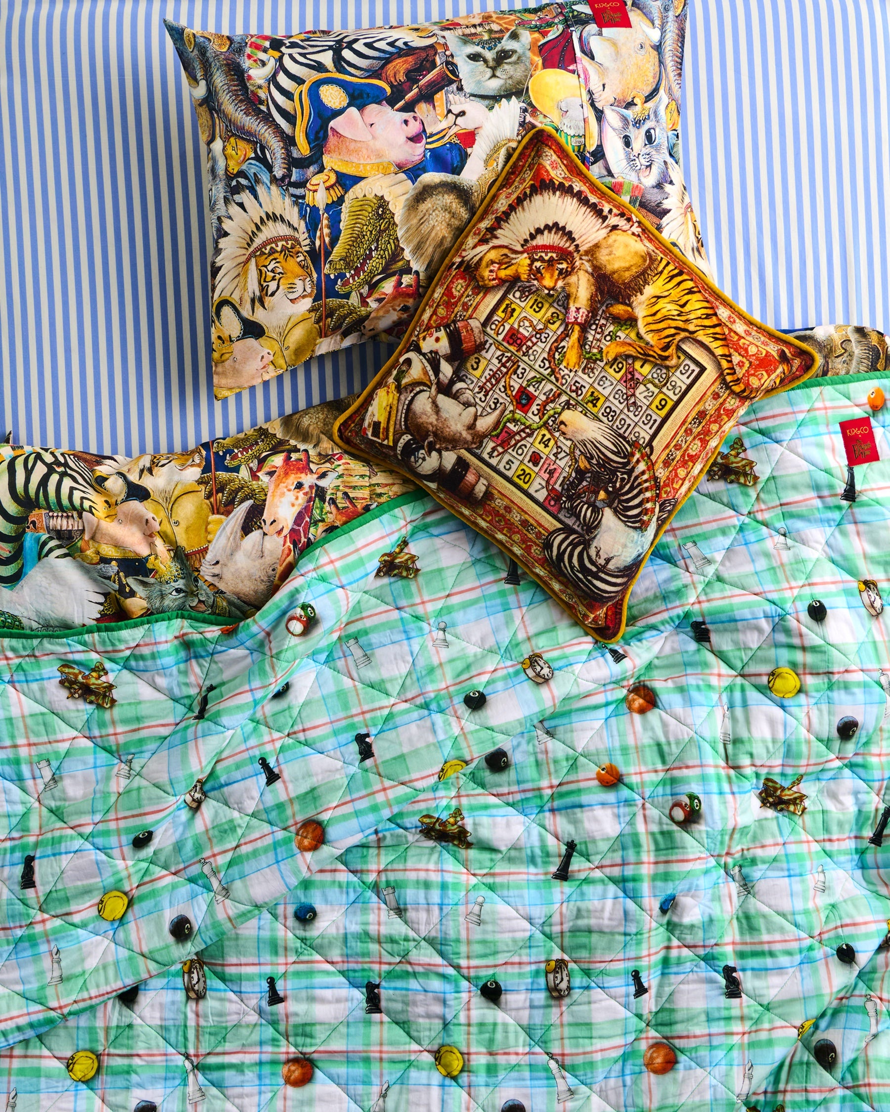 Kip&Co x Eleventh Hour Snookered Tartan Organic Cotton Quilted Kids Bedspread - Soft & Breathable Nursery Blanket for Boys & Girls - Perfect for Cribs, Toddler Beds & Cozy Naptime