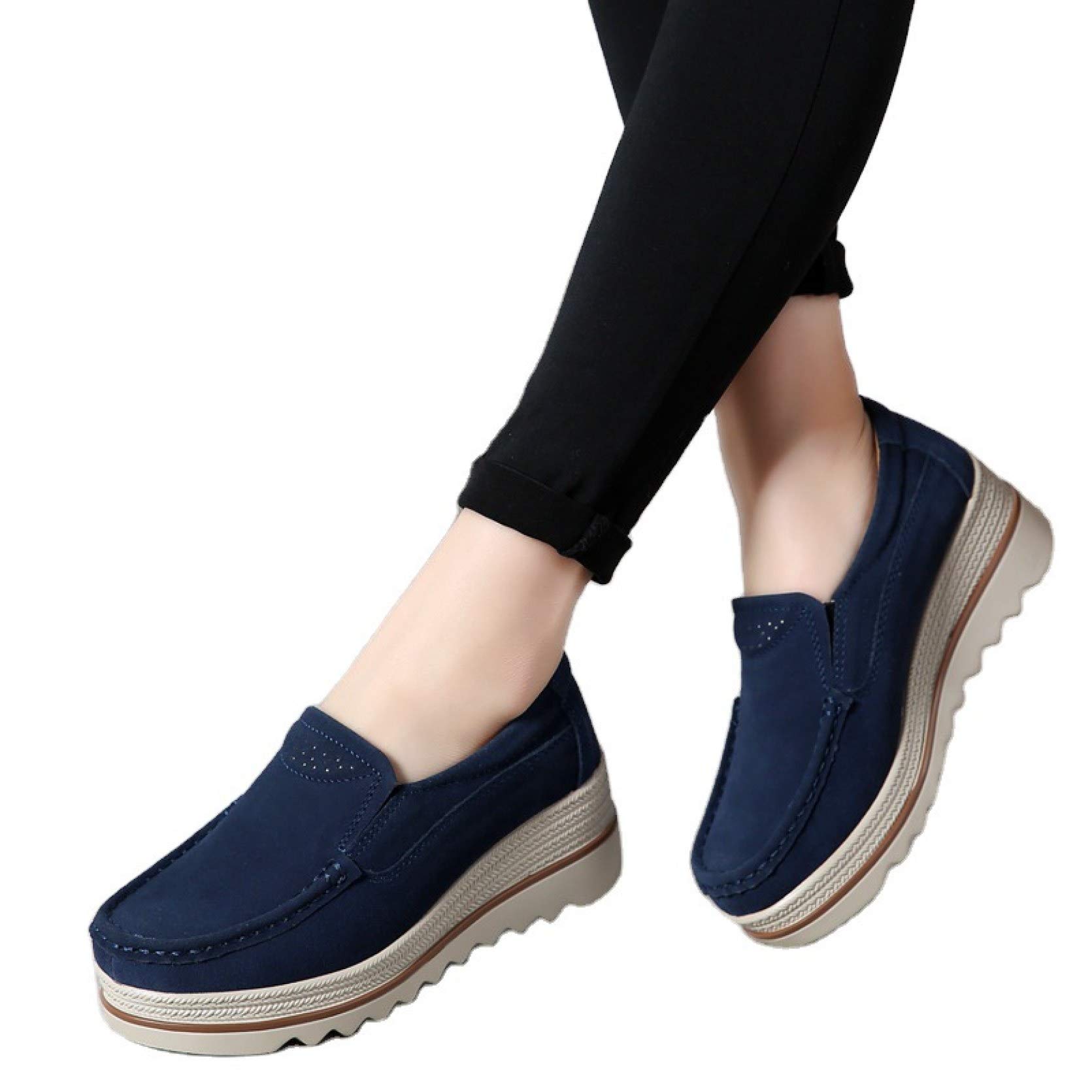 Women's Non-Slip Faux Suede Wedge Platform Loafers - Comfortable Slip-On Moccasin Boat Shoes with Thick Sole for Work, Travel & Casual Wear