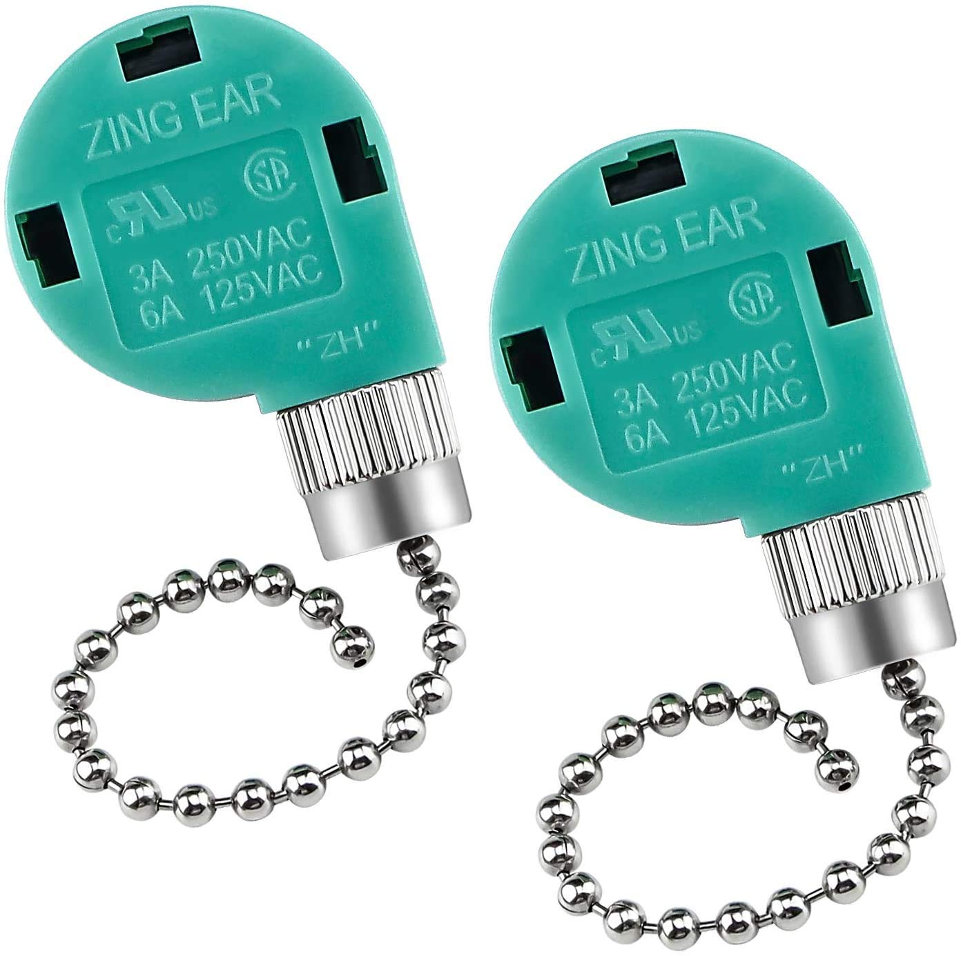 Zing Ear ZE-268S6 3-Speed Ceiling Fan Switch Replacement - 4-Wire Zipper Control for Ceiling Fans, Wall Lamps & Cabinet Lights - Nickel/Silver Finish (2-Pack) - Perfect for Home, Office and Commercial Lighting Upgrades