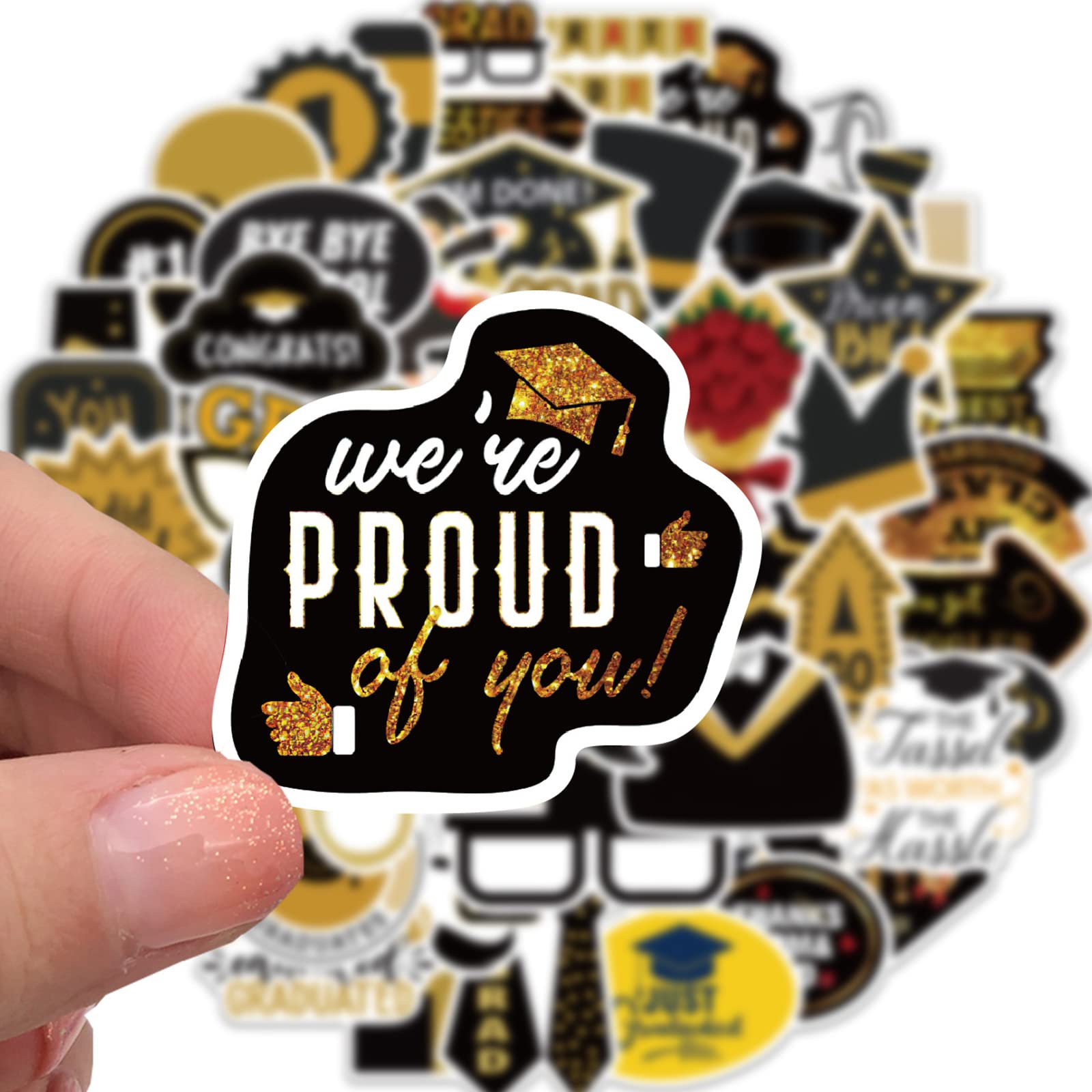 52PCS Graduation Stickers - Vinyl Waterproof Decals for Water Bottles, Laptops, Luggage, Helmets | Perfect for Grad Party Decorations, DIY Scrapbooking & Gift Giving