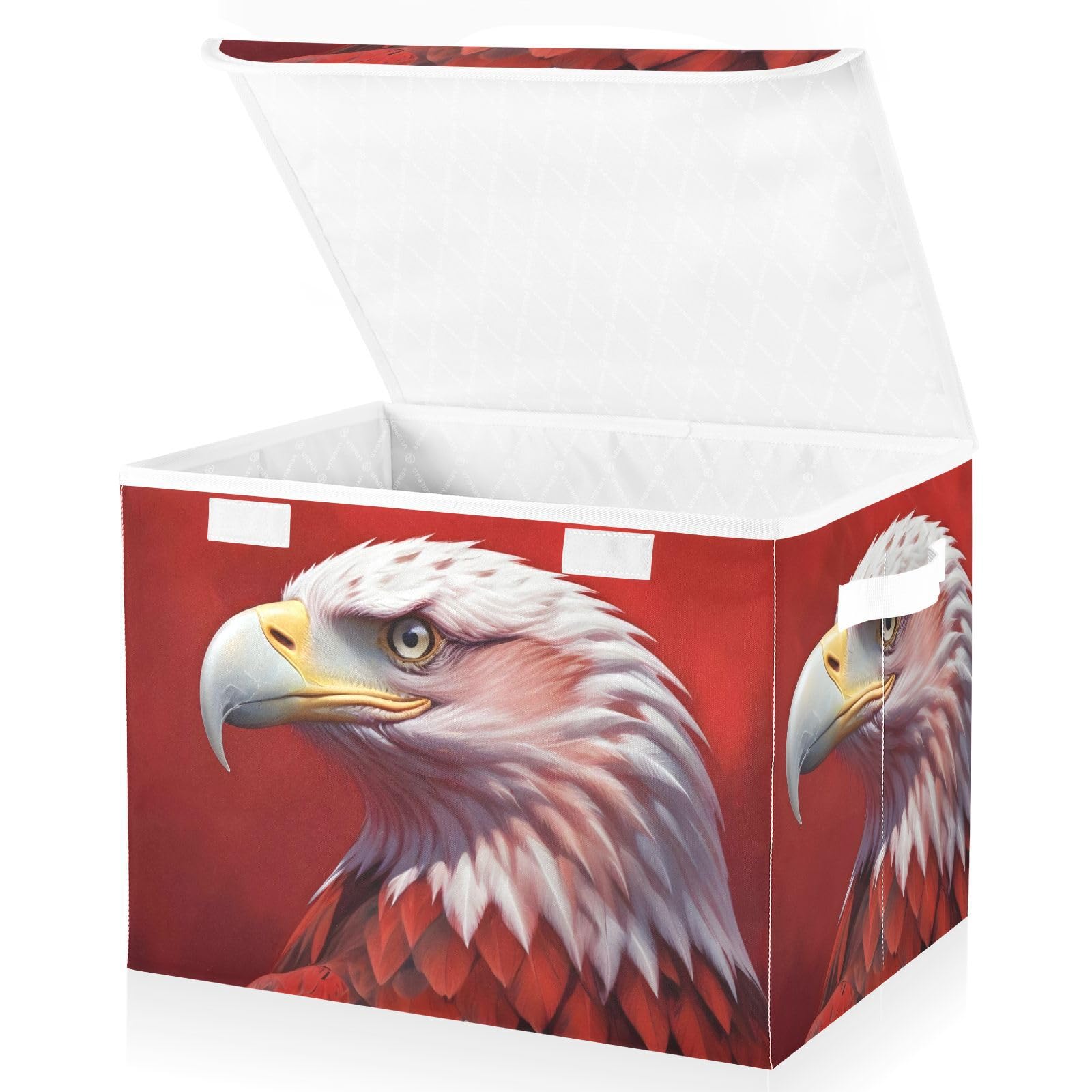Collapsible Fabric Storage Bins with Handles - 16.5×12.6×11.8 Inch Red White Owl Pattern Lidded Cube for Home, Bedroom, Closet & Office Organization | Perfect for Toy Storage, Seasonal Decor & Small Space Solutions