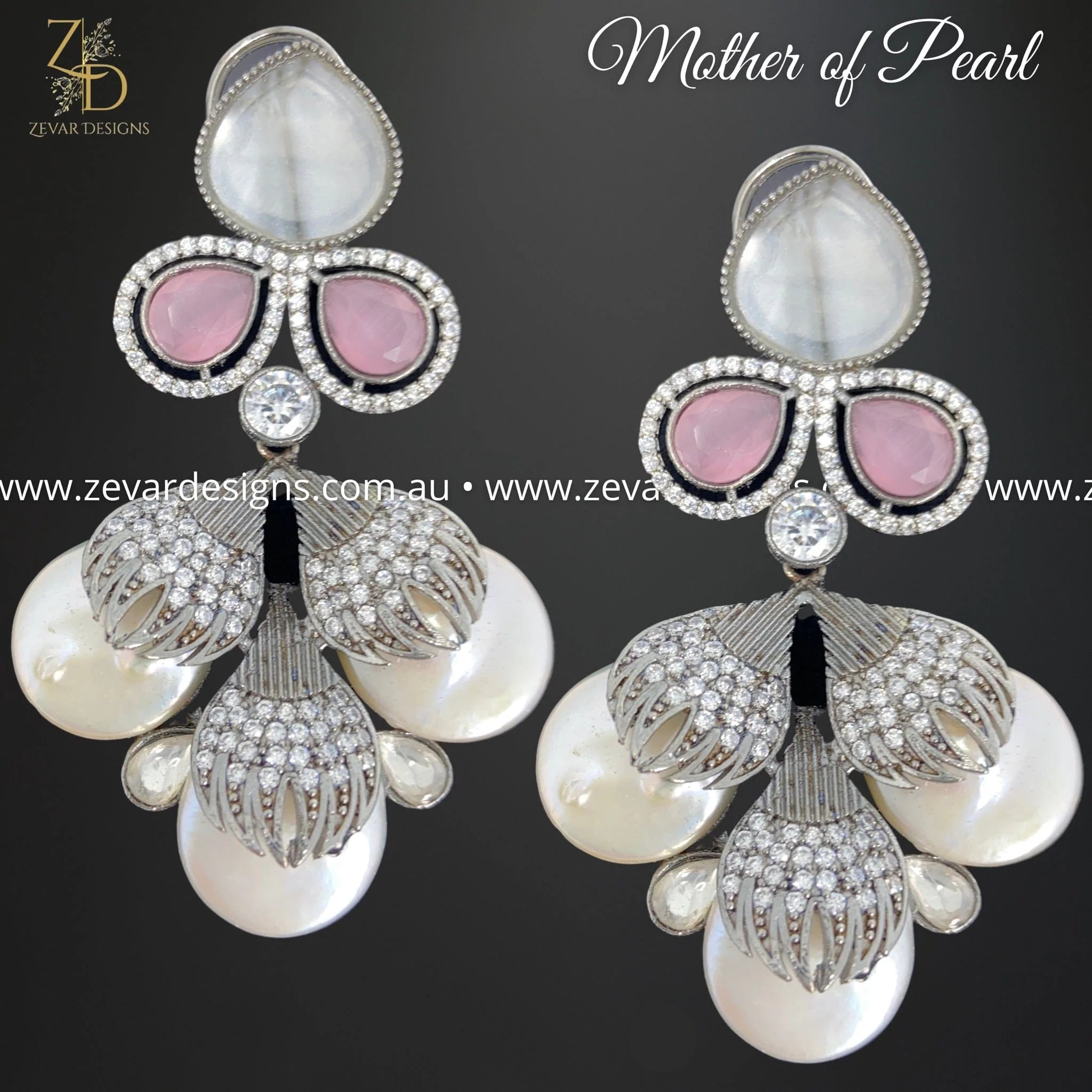 Exquisite Kundan AD Earrings with Pink Mother of Pearl | Handmade Indian Jewelry for Women | Perfect for Weddings, Parties & Special Occasions