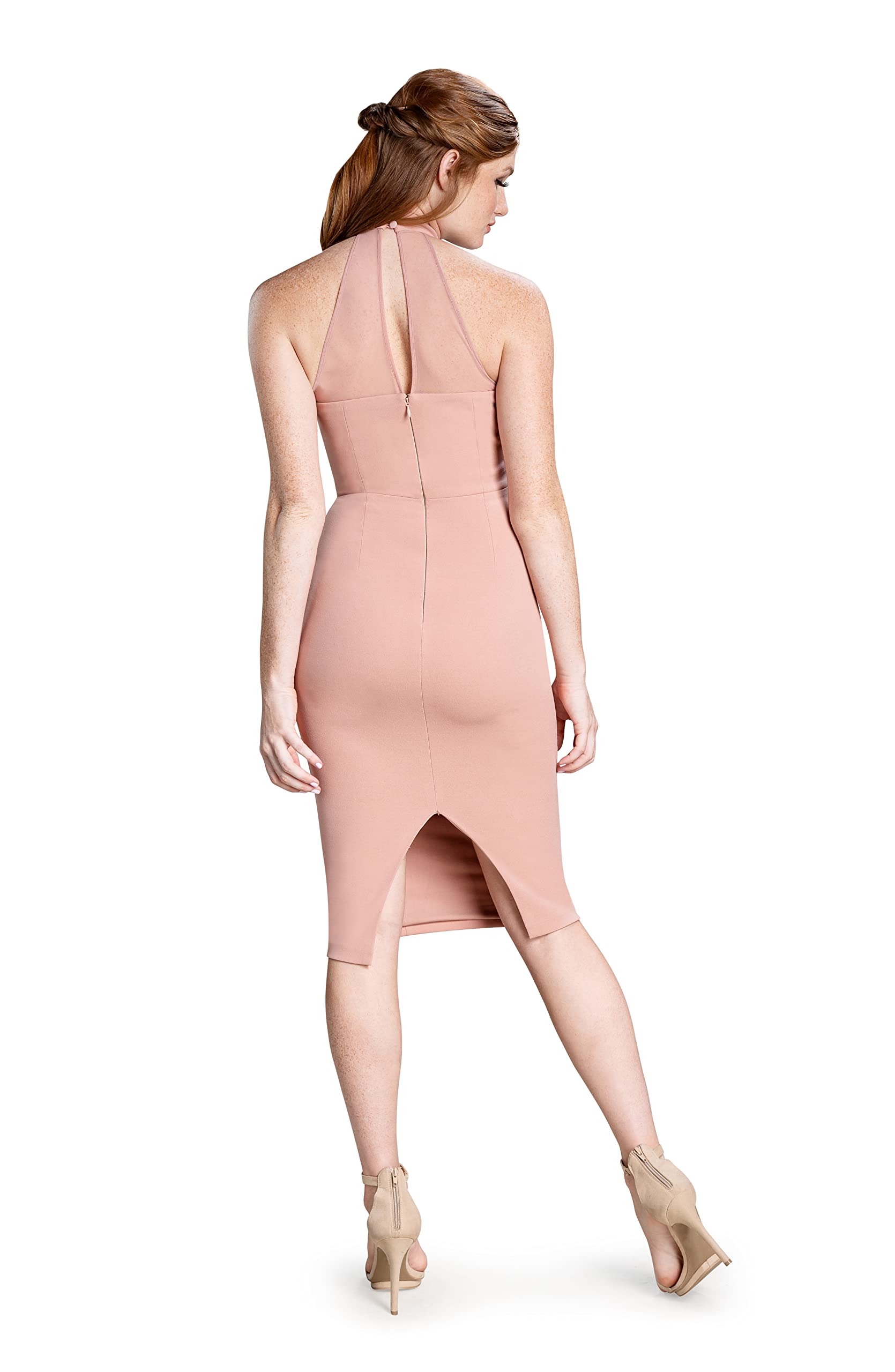 Dress the Population Women's Eden High Neck Halter Bodycon Midi Dress - Elegant Party & Cocktail Evening Dress for Women, Perfect for Weddings, Date Nights & Special Occasions