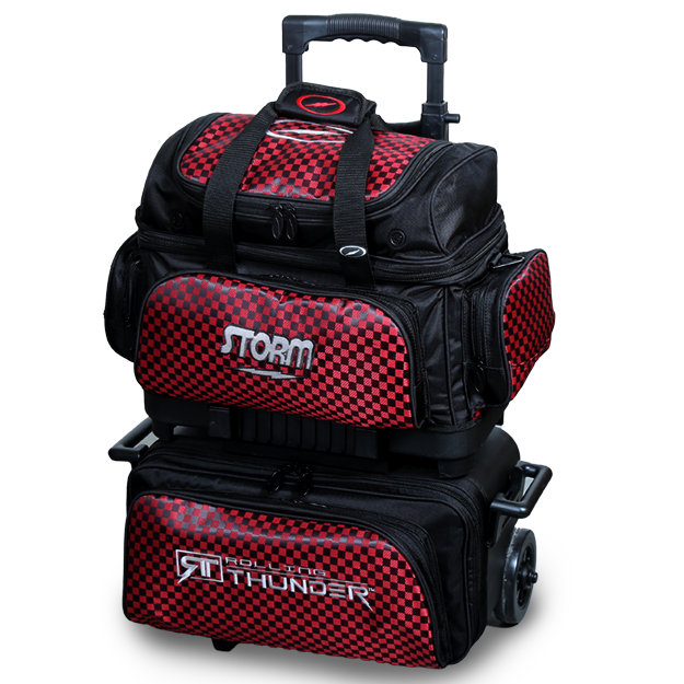 STORM Rolling Thunder 4-Ball Roller Bowling Bag - Black/Red Checkered Design for Tournaments & League Play