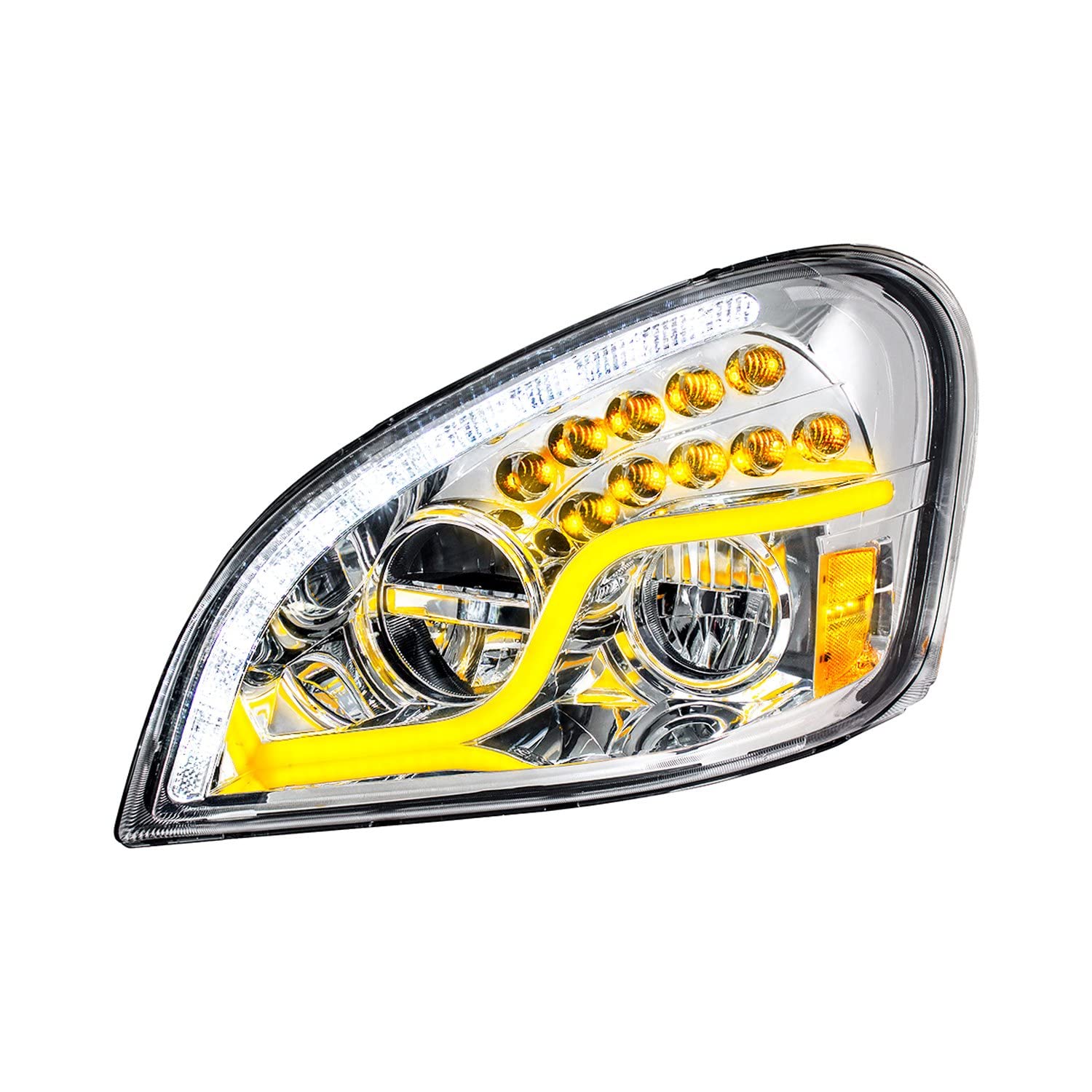 United Pacific 35790 LED Headlight Assembly - High Power Left Side Chrome Housing with High/Low Beam, LED Turn Signal, Position Light Bar & DRL | Perfect for Truck & SUV Upgrades, Night Driving Safety