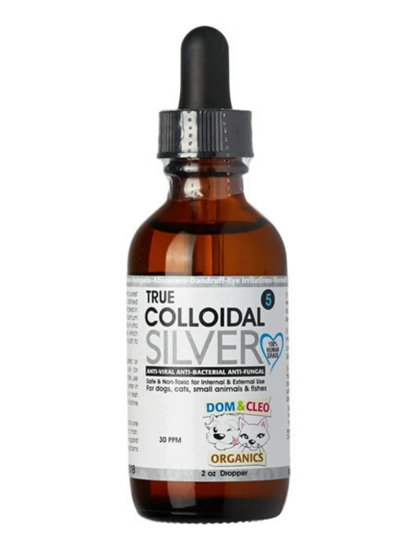 Dom & Cleo Colloidal Silver Supplement for Dogs & Cats - 2oz (59ml) Natural Immune Support - Pet Wellness Drops for Skin, Eyes & Ear Care - Use for Daily Health Maintenance & Minor Irritations