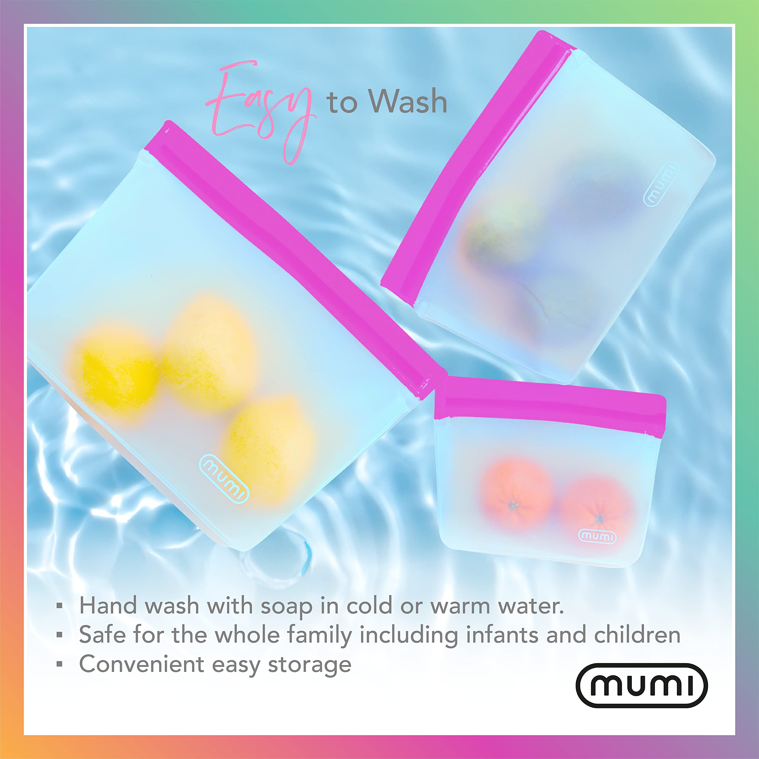 MUMI Reusable Zipper Storage Bags - 3 Pack Airtight Leakproof Food Storage Bags for Travel, Meal Prep & Organizing - BPA Free Ziplock Bags for Snacks, Fruits, Vegetables & Toiletries (Orange)