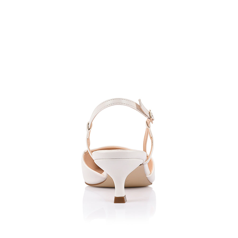 Lucas Slingback Kitten Heels for Women - Comfortable Low Block Heel Sandals in Chalk White | Perfect for Weddings, Office & Summer Outfits