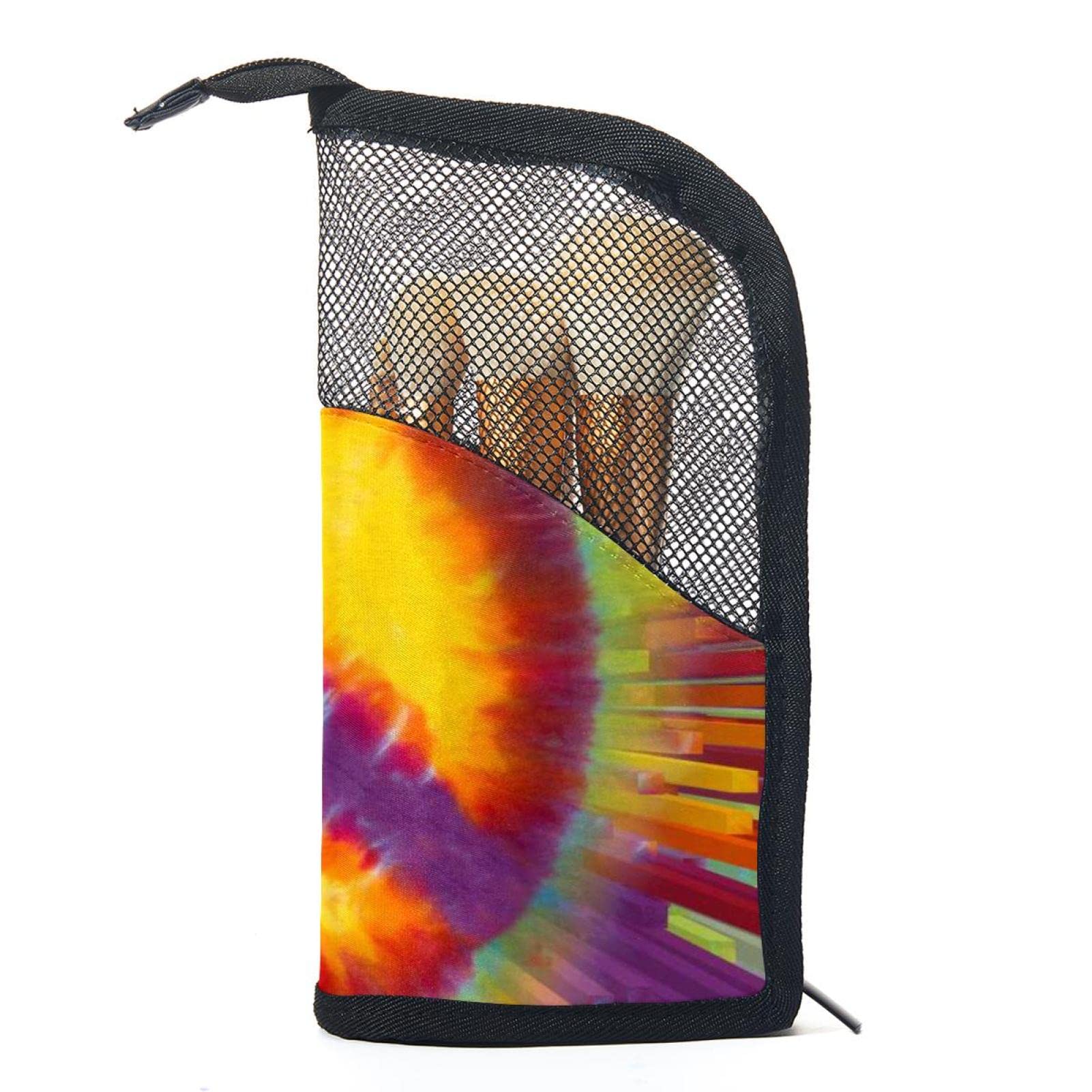 12-Piece Makeup Brush Organizer Set with Abstract Peace Logo Tie-Dye Design - Portable Cosmetic Brush Holder Bag for Travel & Home Storage