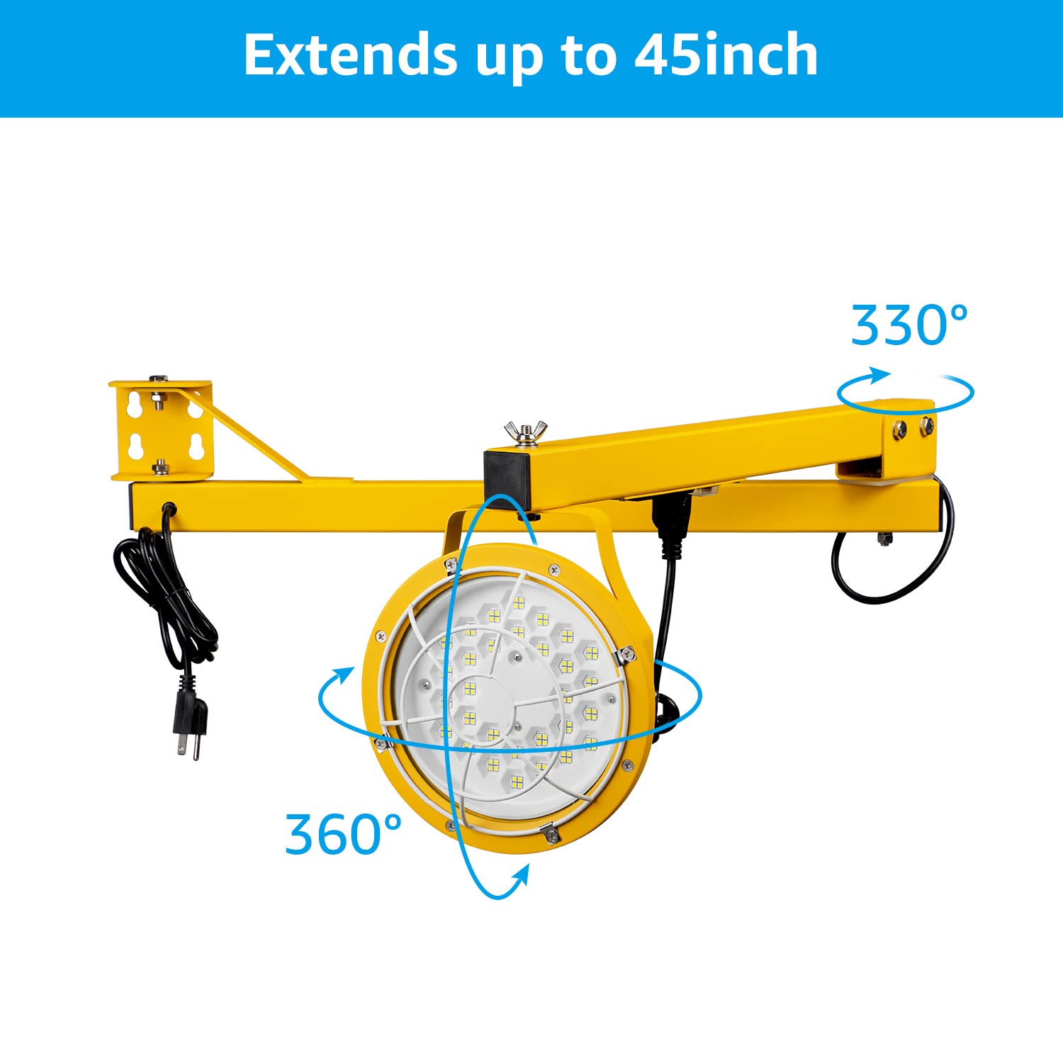 LEONLITE 50W LED Loading Dock Light - 45 Inch Adjustable Double Swing Arm Work Light with 360° Rotatable Head, 5700K Daylight White, IP65 Waterproof - ETL Certified for Trailers, Docks, Warehouses & Containers | Perfect for Nighttime Loading, Outdoor Workspaces & Industrial Lighting