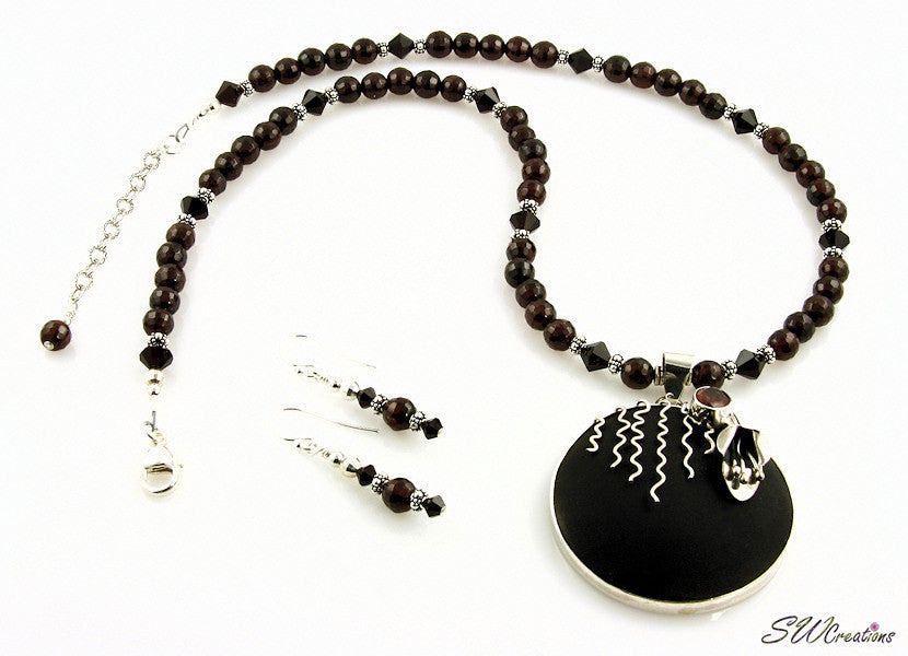 Exquisite Crimson Garnet Floral Crystal Necklace Set - Elegant Jewelry for Women, Perfect for Weddings, Parties & Special Occasions