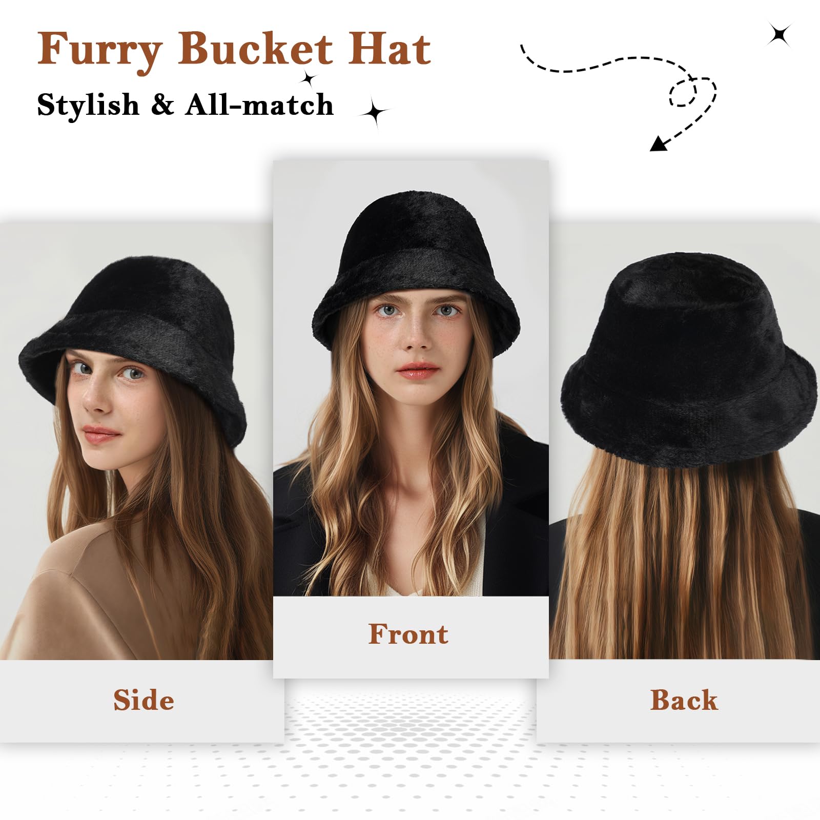 Premillow Women's Winter Fuzzy Bucket Hat - Soft Faux Fur Warm Fluffy Fisherman Cap for Cold Weather - Perfect for Outdoor Activities, Skiing, and Winter Fashion