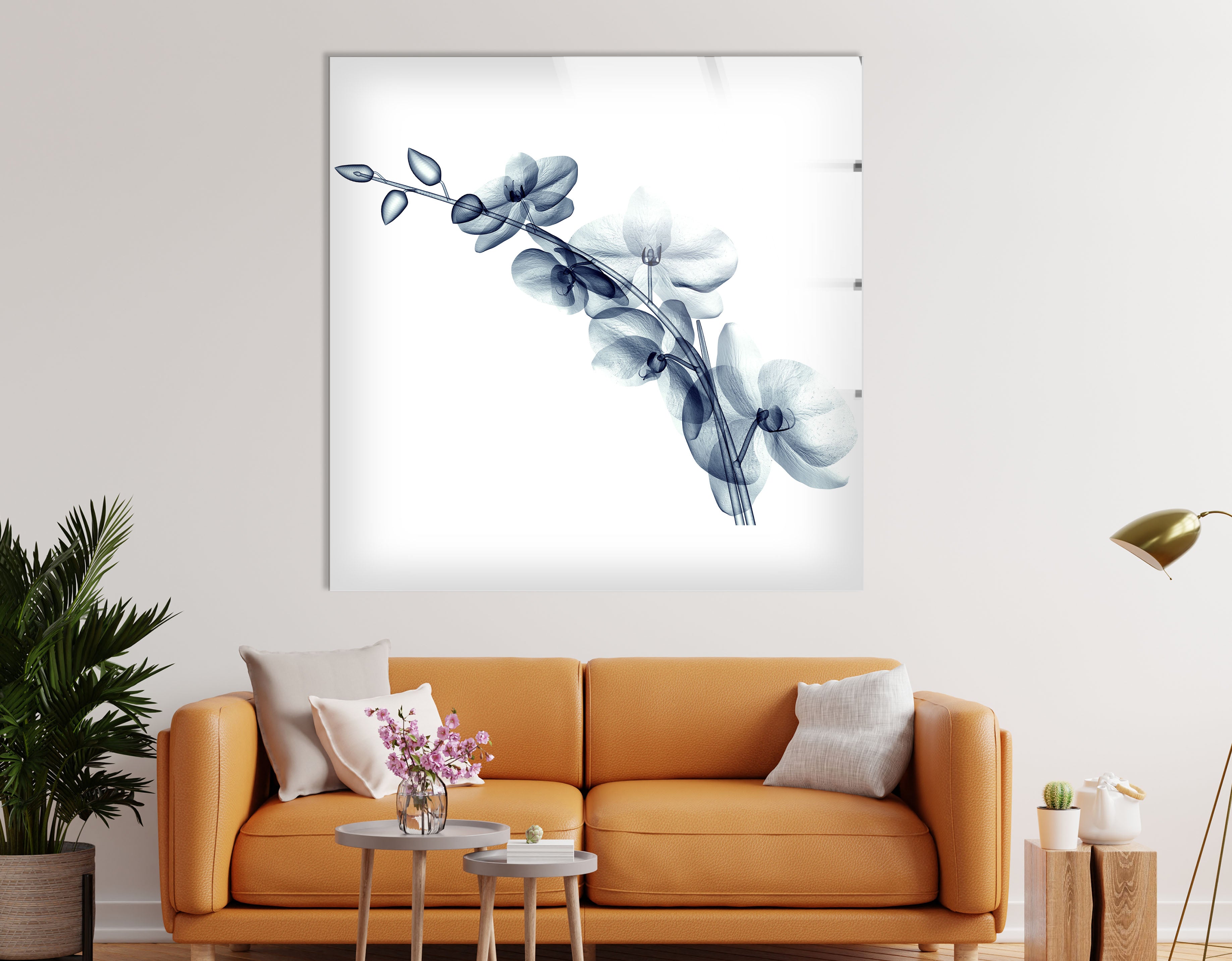 Blue Orchid Wall Art - Elegant Transparent Floral Glass Decor for Living Room, Bedroom & Office | Modern Home Decoration Gift Idea