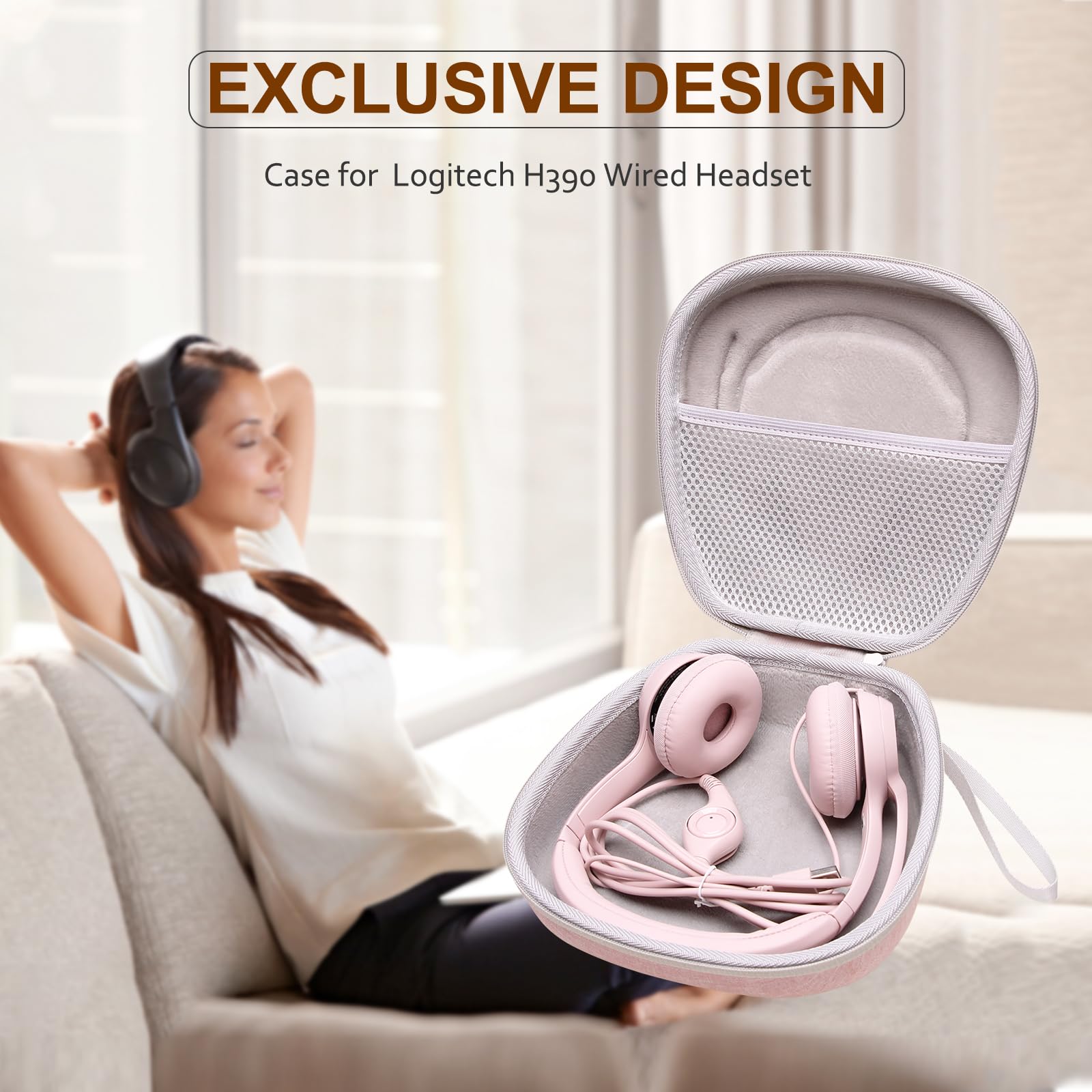 LTGEM Hard Protective Headphone Case for Logitech H390 H430 H570e Zone 300 Zone 301 & JLab Go Work JIAMQISHI EAGLEND Headsets - Pink & Grey - Travel Storage & Office Organization Accessory